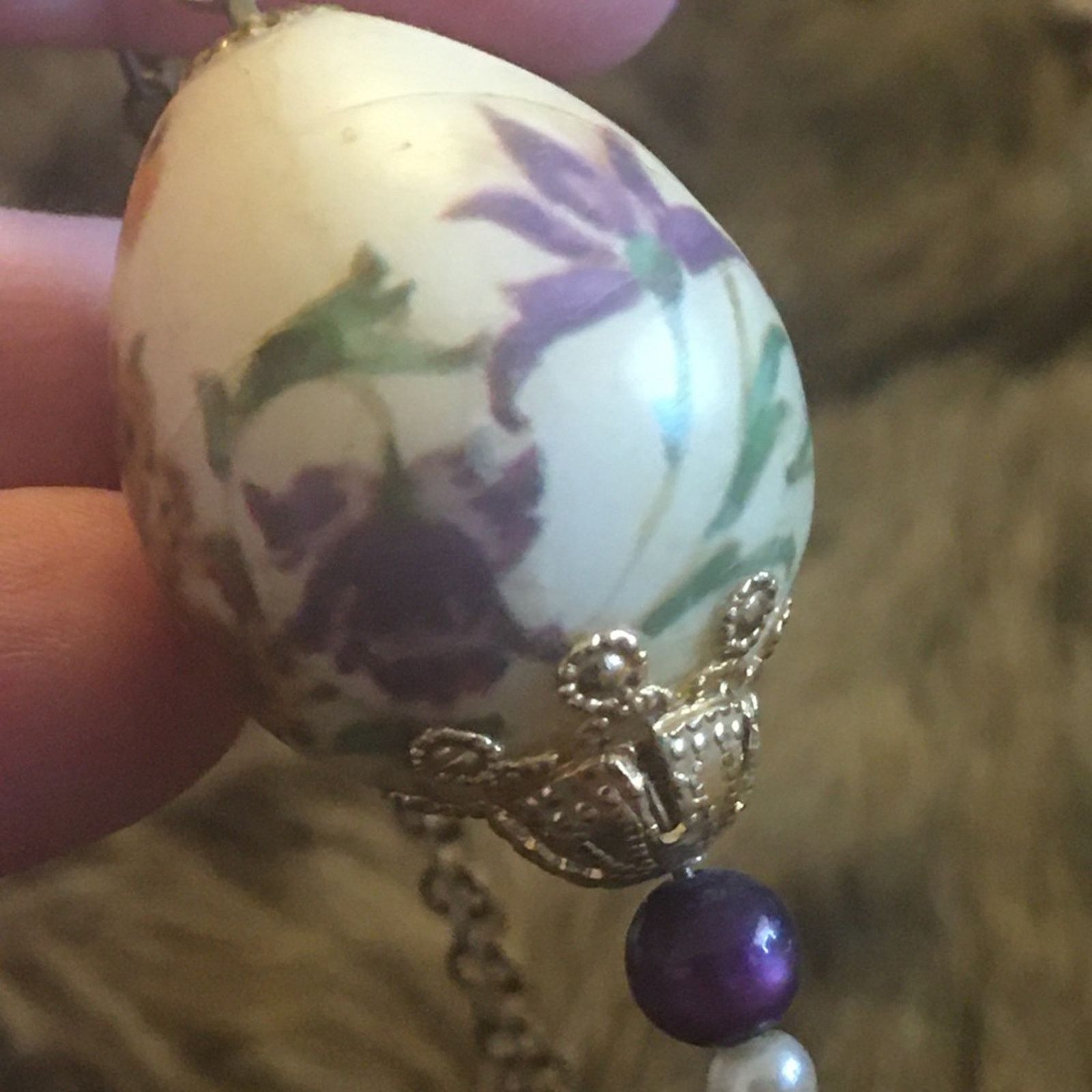 Vintage Vintage bead capped egg pendant on chain necklace Size ONE SIZE - 5 Thumbnail