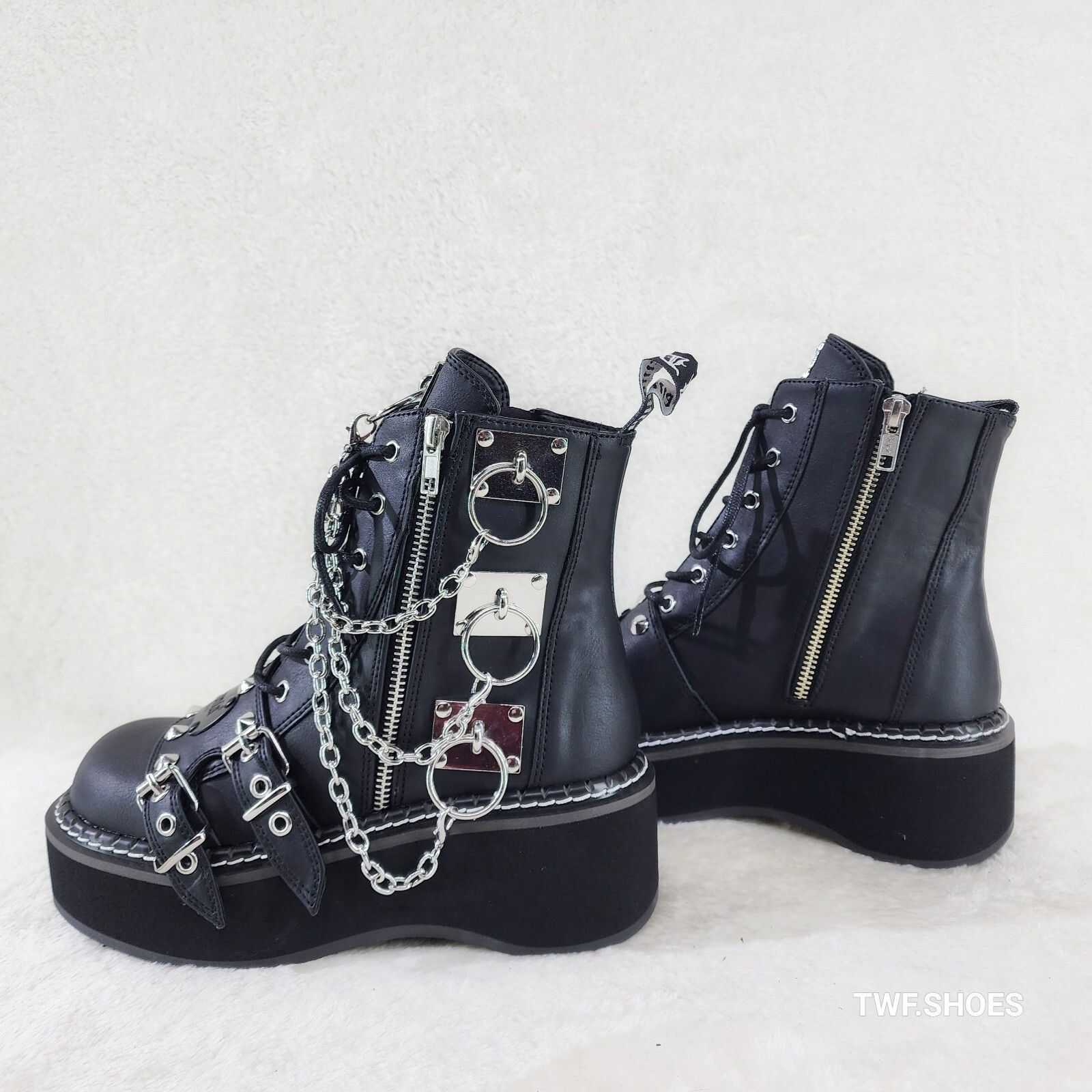 Demonia Cult DEMONIA Emily 57 Black Goth Emo Rock 2" Platform Ankle Boots Size US 7 / IT 37 - 3 Thumbnail