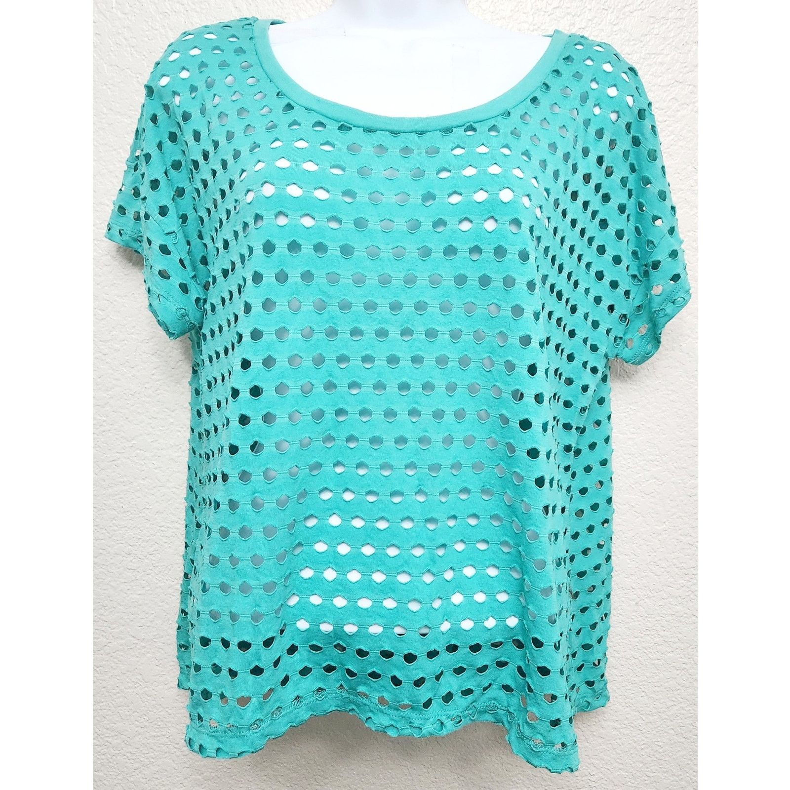 Other Cato Teal Round Neck Short Cap Sleeves Shell Top Large Size L / US 10 / IT 46 - 1 Thumbnail