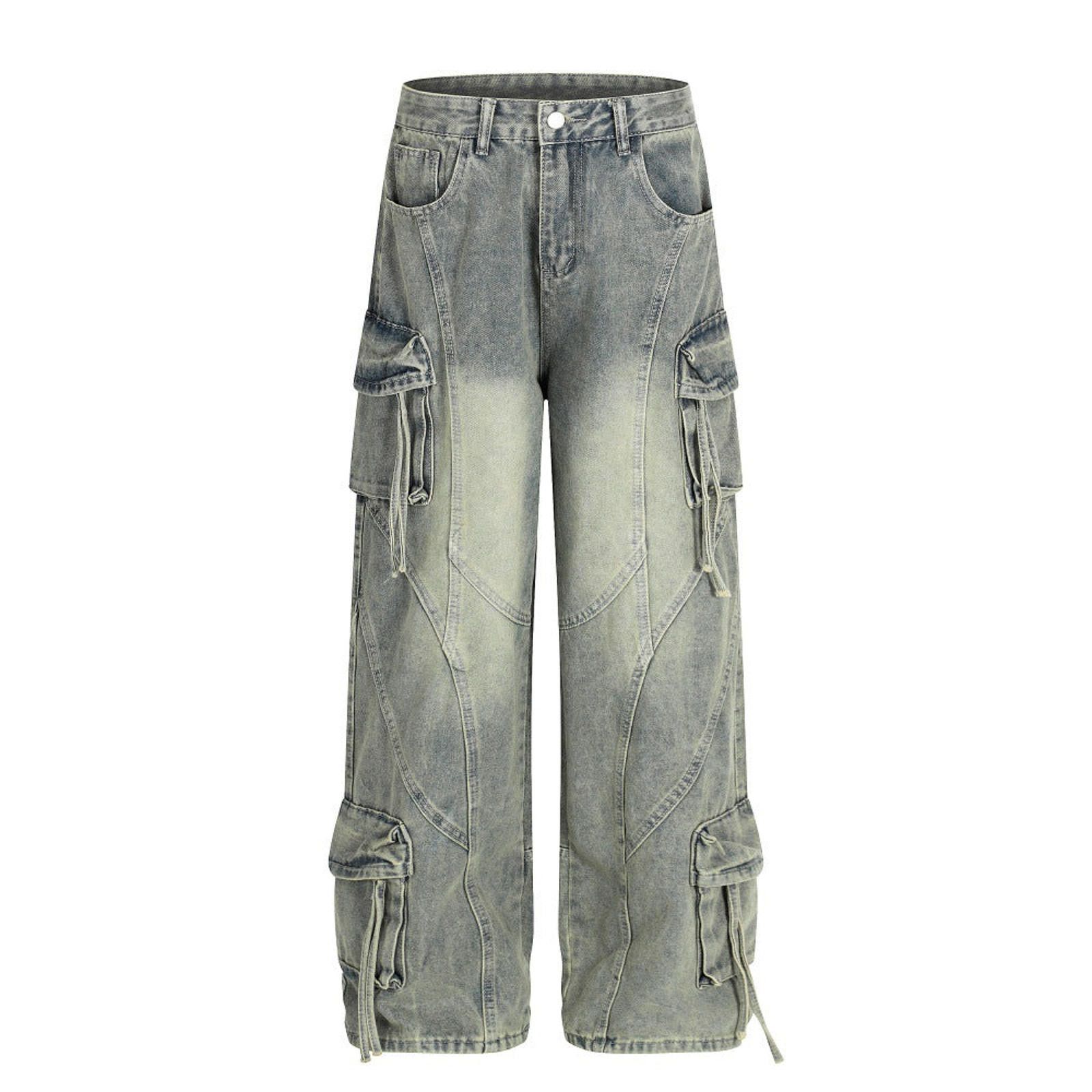 Other Blue Distressed Cargo Wide Leg Jeans Size US 32 / EU 48 - 1 Thumbnail