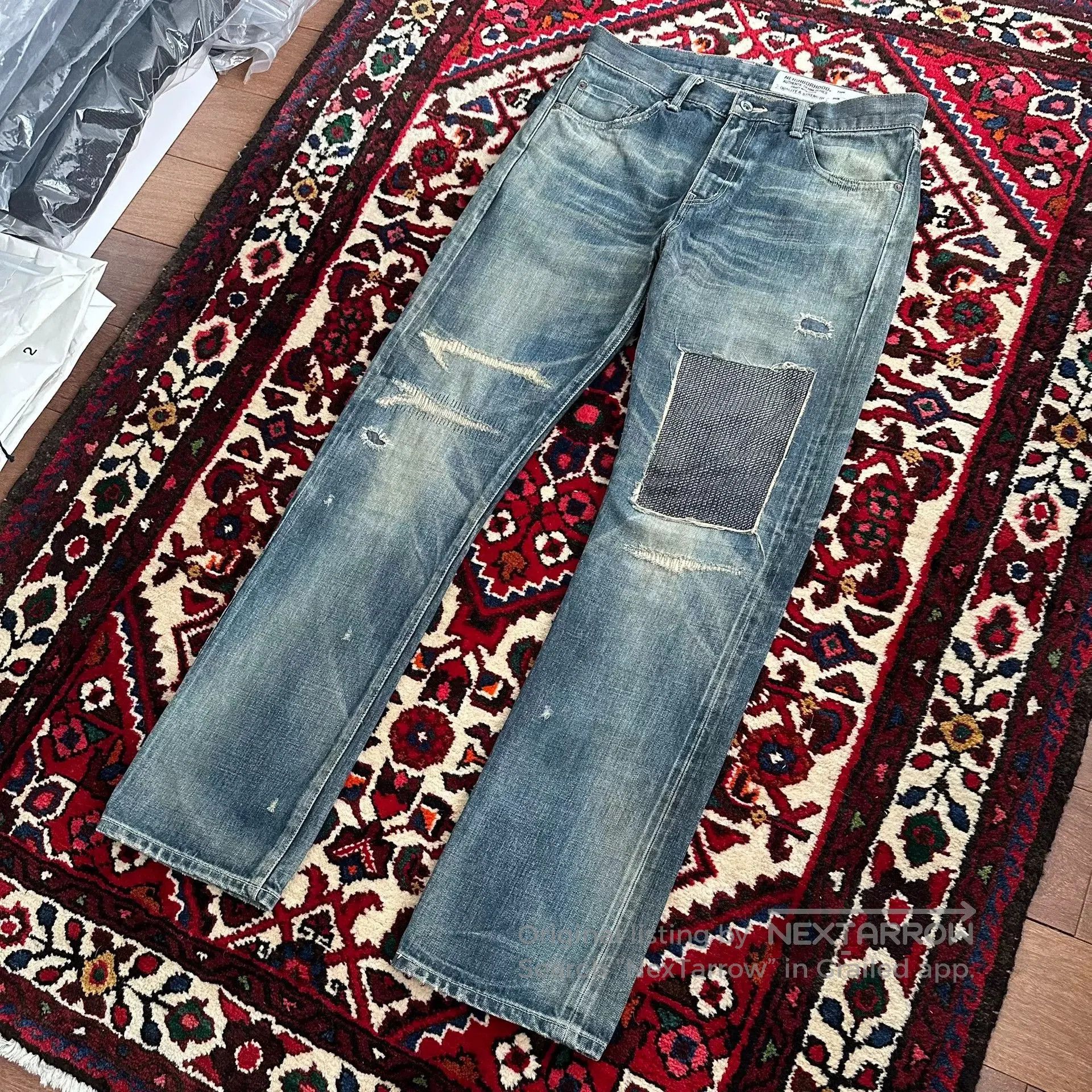 Neighborhood distressed blue jeans with unique detailing. Size US 42 / EU 58 - 3 Thumbnail