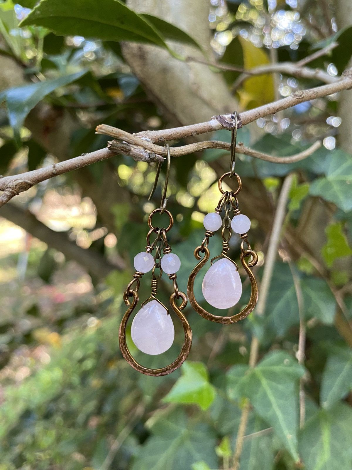 Handmade Rose Quartz Hoops Size ONE SIZE - 4 Thumbnail