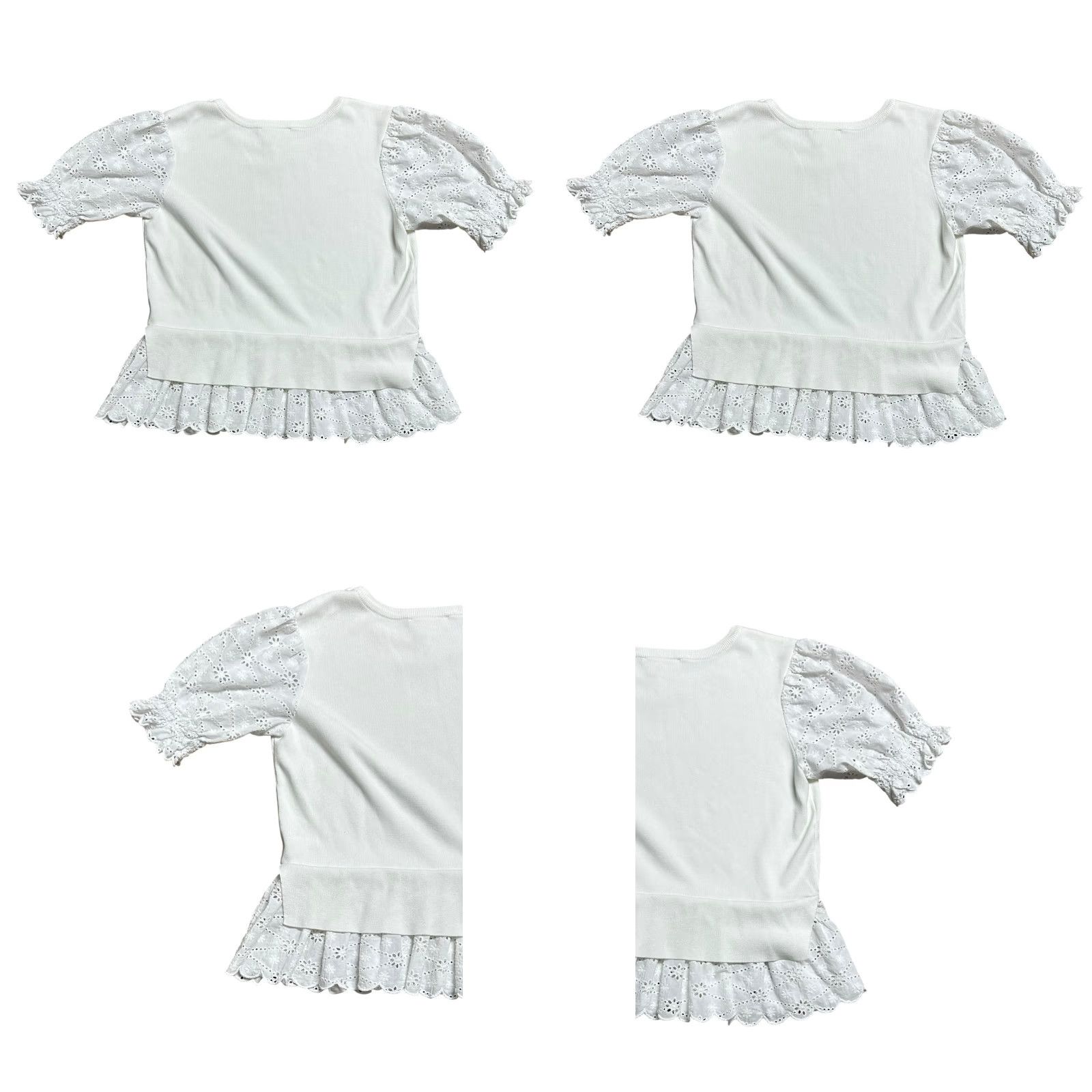 Anthropologie Anthropologie Blouse White Puff-Sleeve Eyelet Knit Sweater Tee Sz Large Women Top Size L / US 10 / IT 46 - 8 Thumbnail