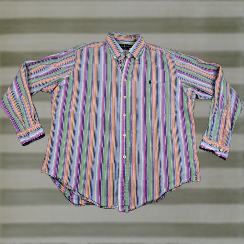 VINTAGE Ralph Lauren Shirt Long Sleeve Size L 90s Colorful Stripes Mens