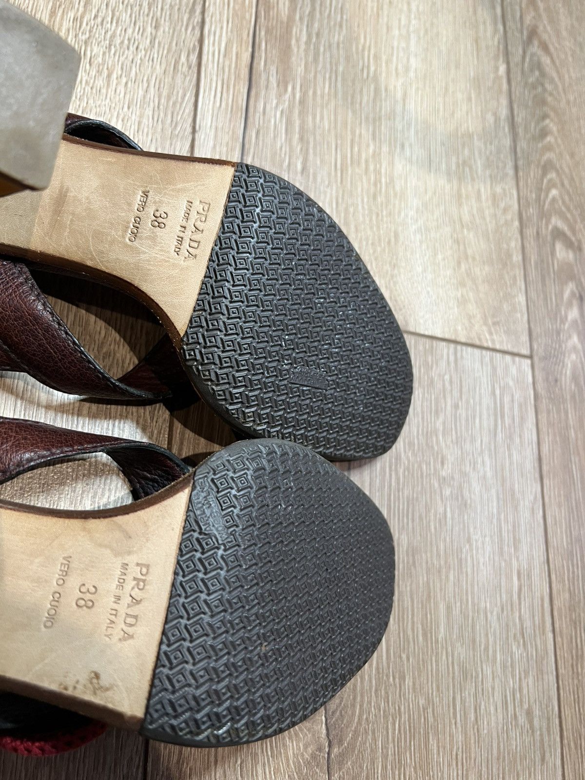 Prada Prada Brown Leather Embellished Cross-Strap Slingback Heels Size US 8 / IT 38 - 8 Thumbnail