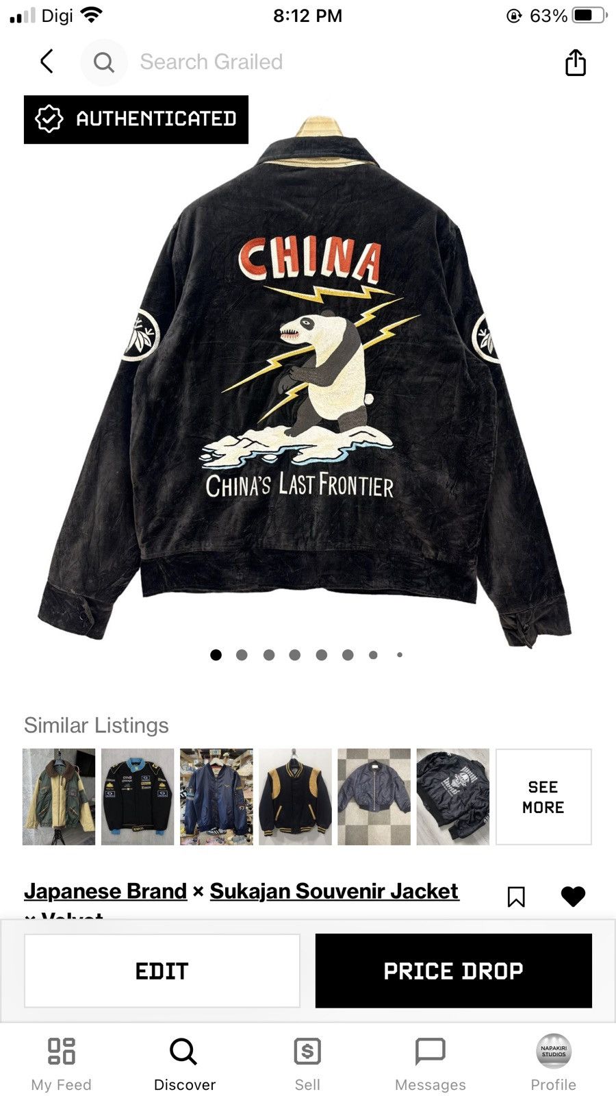 Japanese Brand CRAPPED HEADS EMBROIDERED PANDA VELVET JACKET #7485-148 Size US XL / EU 56 / 4 - 15 Thumbnail