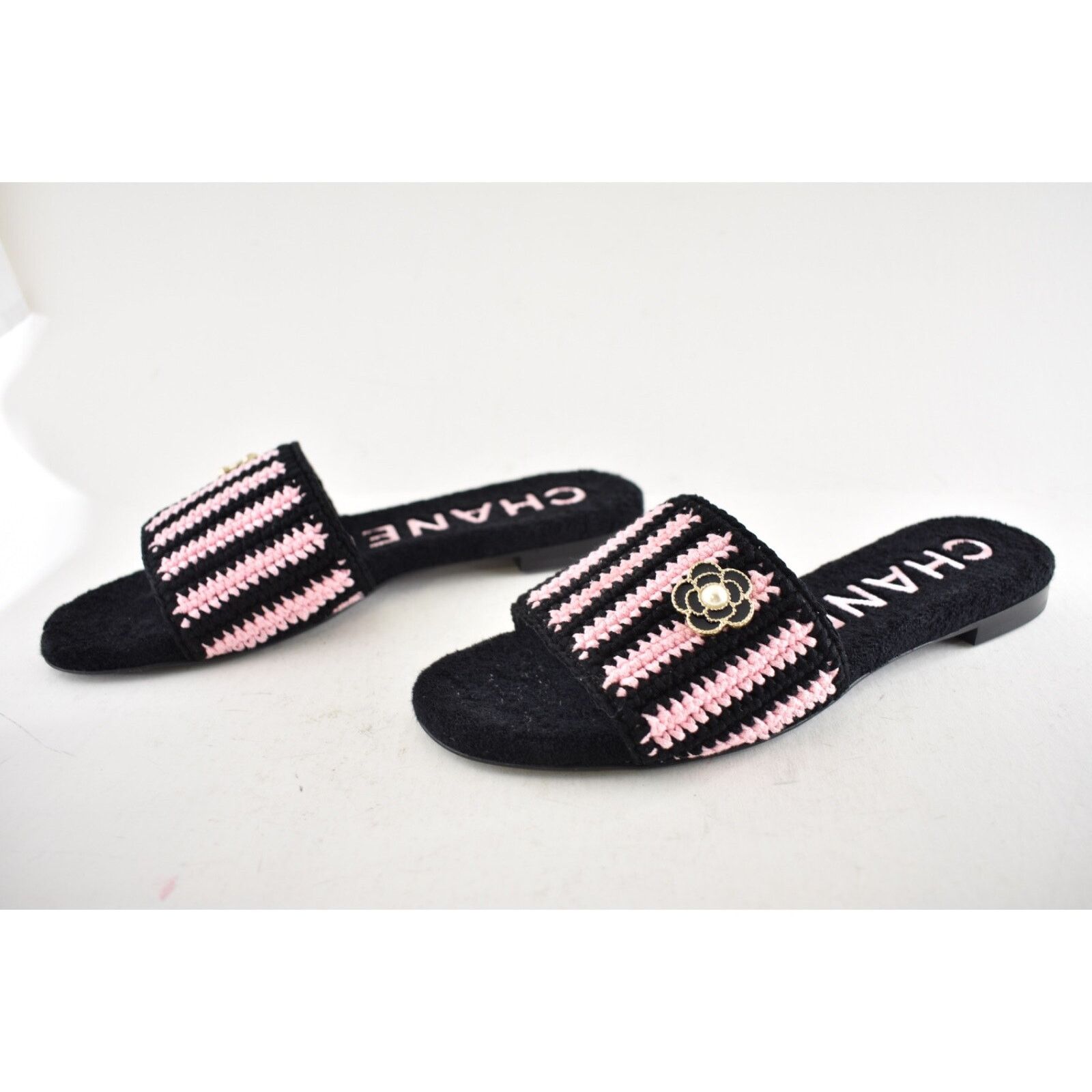 Chanel Chanel 24M Black Pink Crochet Stripe Camellia Flower Logo Size US 9 / IT 39 - 20 Thumbnail