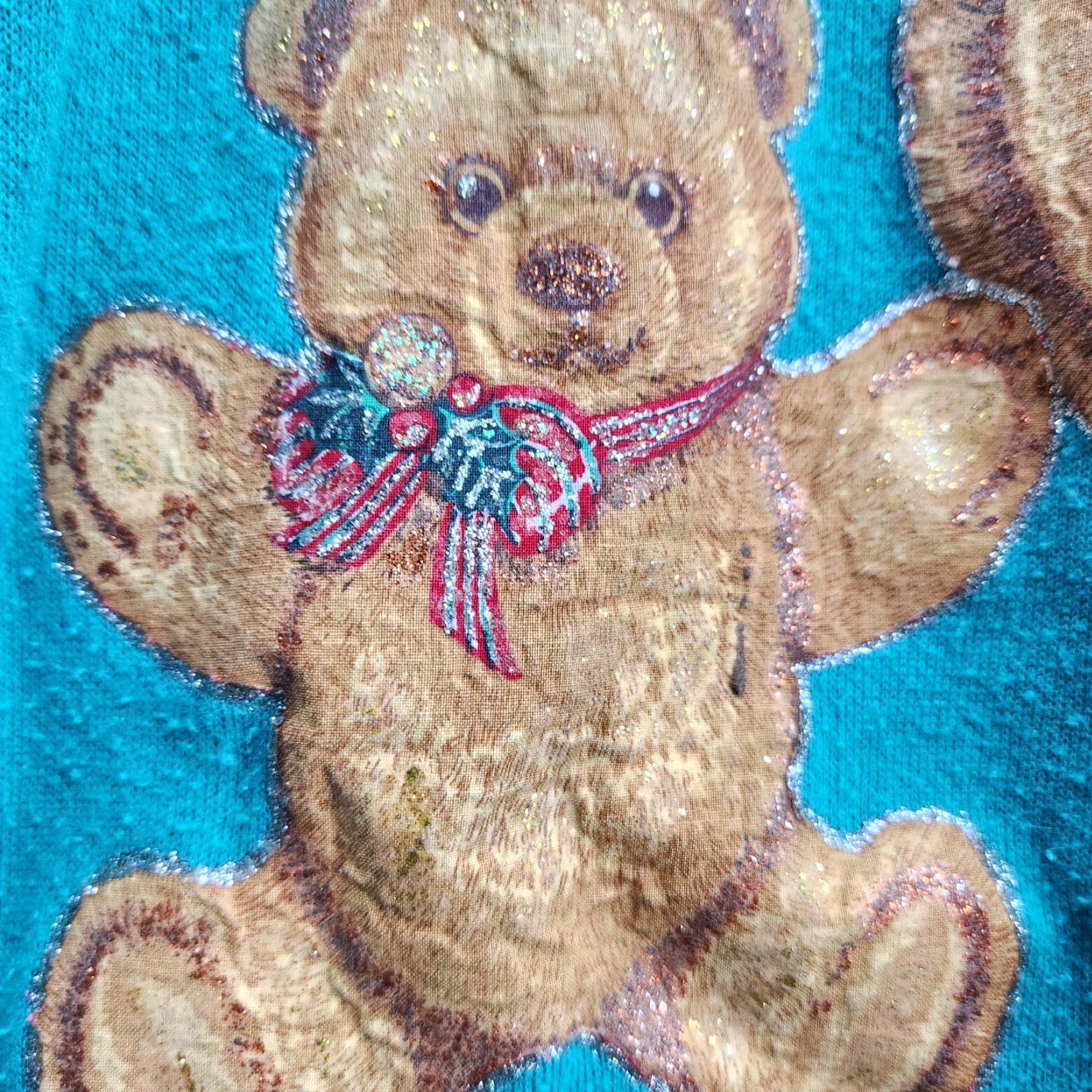 Tultex Tultex Womens XL Turquoise Christmas Teddy Bears Sweatshirt Made In USA Pullover Winter Size XL / US 12-14 / IT 48-50 - 3 Thumbnail