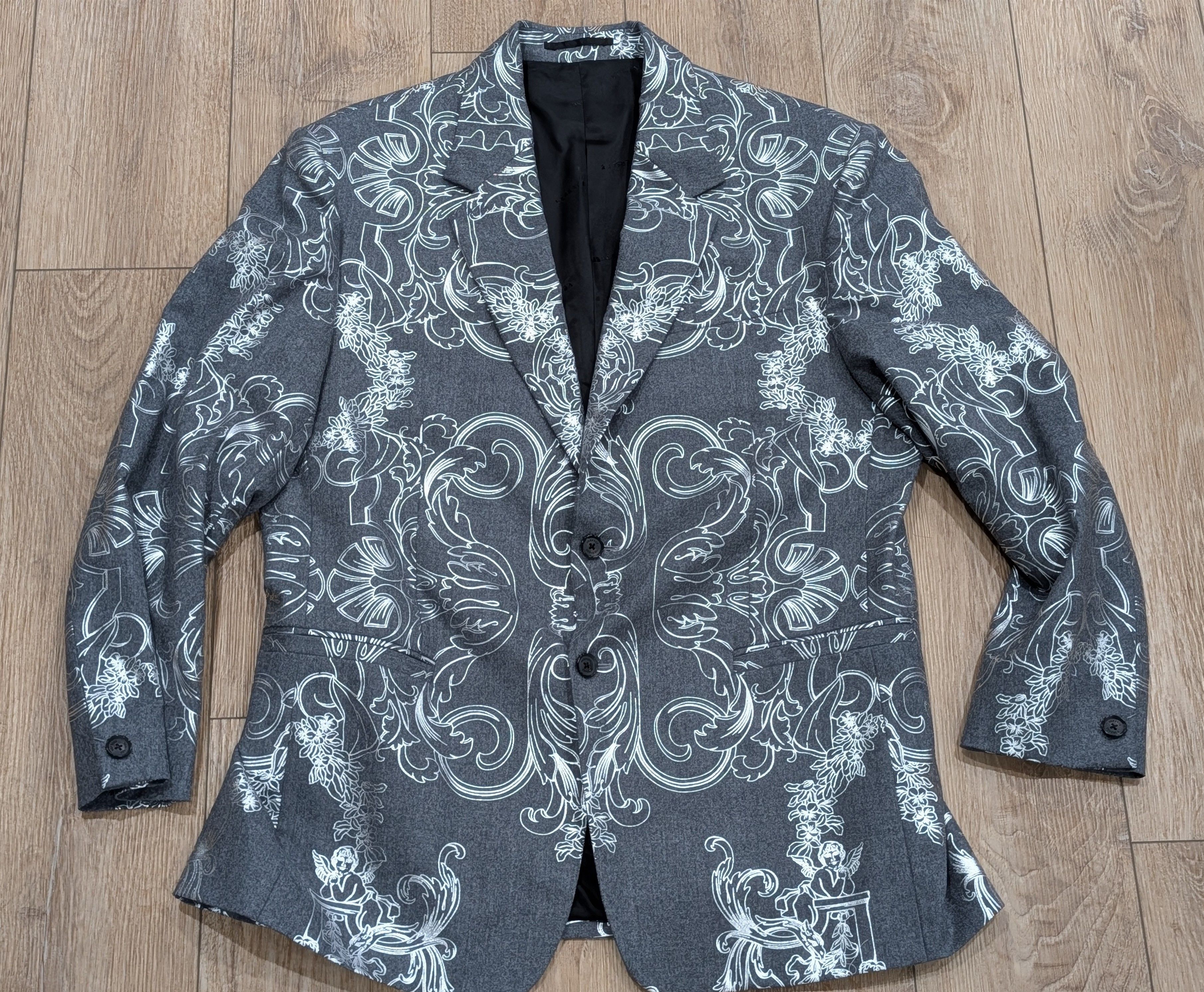Versace VERSACE Baroque Overlay Wool Sport Coat Silver 54 US 44R Size 44R - 1 Thumbnail