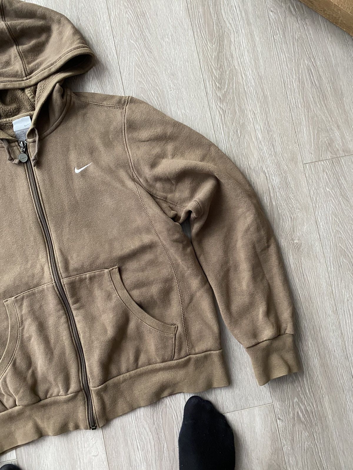 Nike × Vintage 🤎 Vintage Y2K Nike Light Brown Zip Up Hoodie Size L / US 10 / IT 46 - 3 Thumbnail