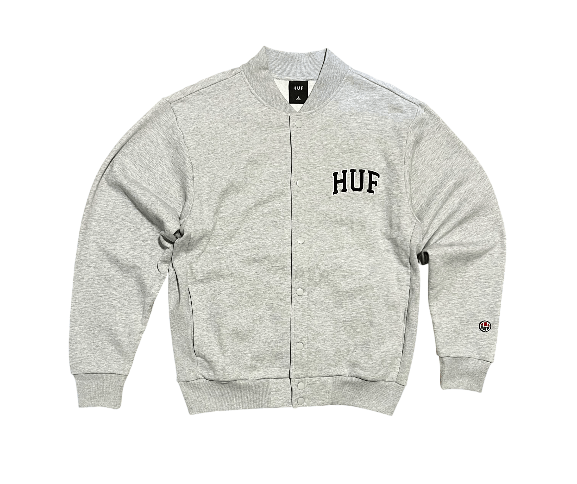 Huf HUF Y2K Gray Snap Button Up Streetwear Skate Varsity Jacket Size US S / EU 44-46 / 1 - 1 Thumbnail