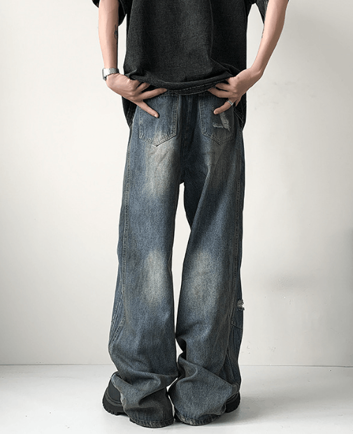 Japanese Brand × Jean American washed wide-leg street cool distressed jeans Size US 34 / EU 50 - 3 Thumbnail
