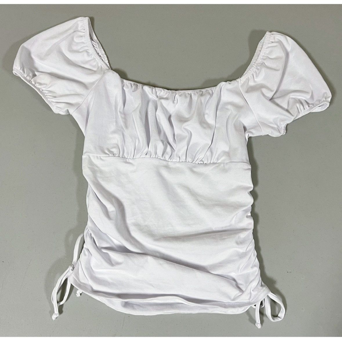 PRINCESS POLLY Just Polly White Solid Ruched Top Shirt Tee Blouse Size M 🤍 Size M / US 6-8 / IT 42-44 - 2 Thumbnail