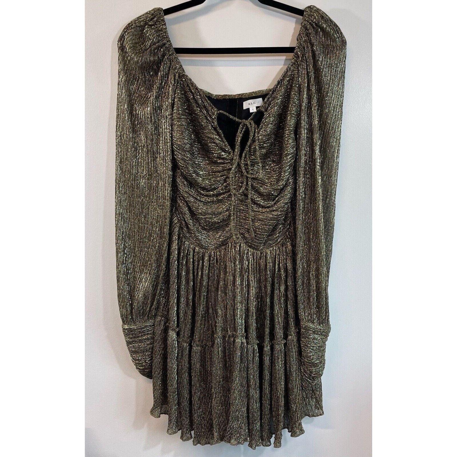 A.L.C. A.L.C. | Gold Metallic Crinkle Plisse Party Dress 4 Size S / US 4 / IT 40 - 2 Thumbnail