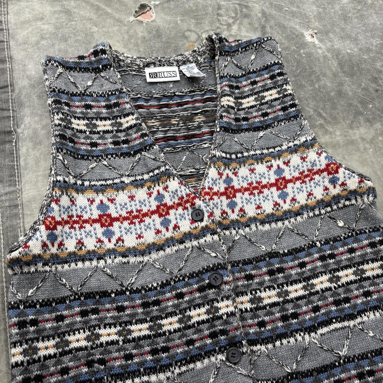 Vintage Vintage 90s Y2K Fair Isle Cottage Knit Sweater Vest Cardigan Size M / US 6-8 / IT 42-44 - 3 Thumbnail