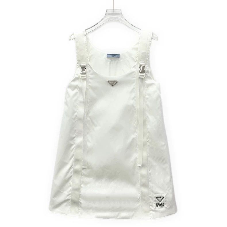Prada Prada White Sleeveless Dress with Triangle Logo - dmc Size US 26 / EU 42 - 1 Thumbnail