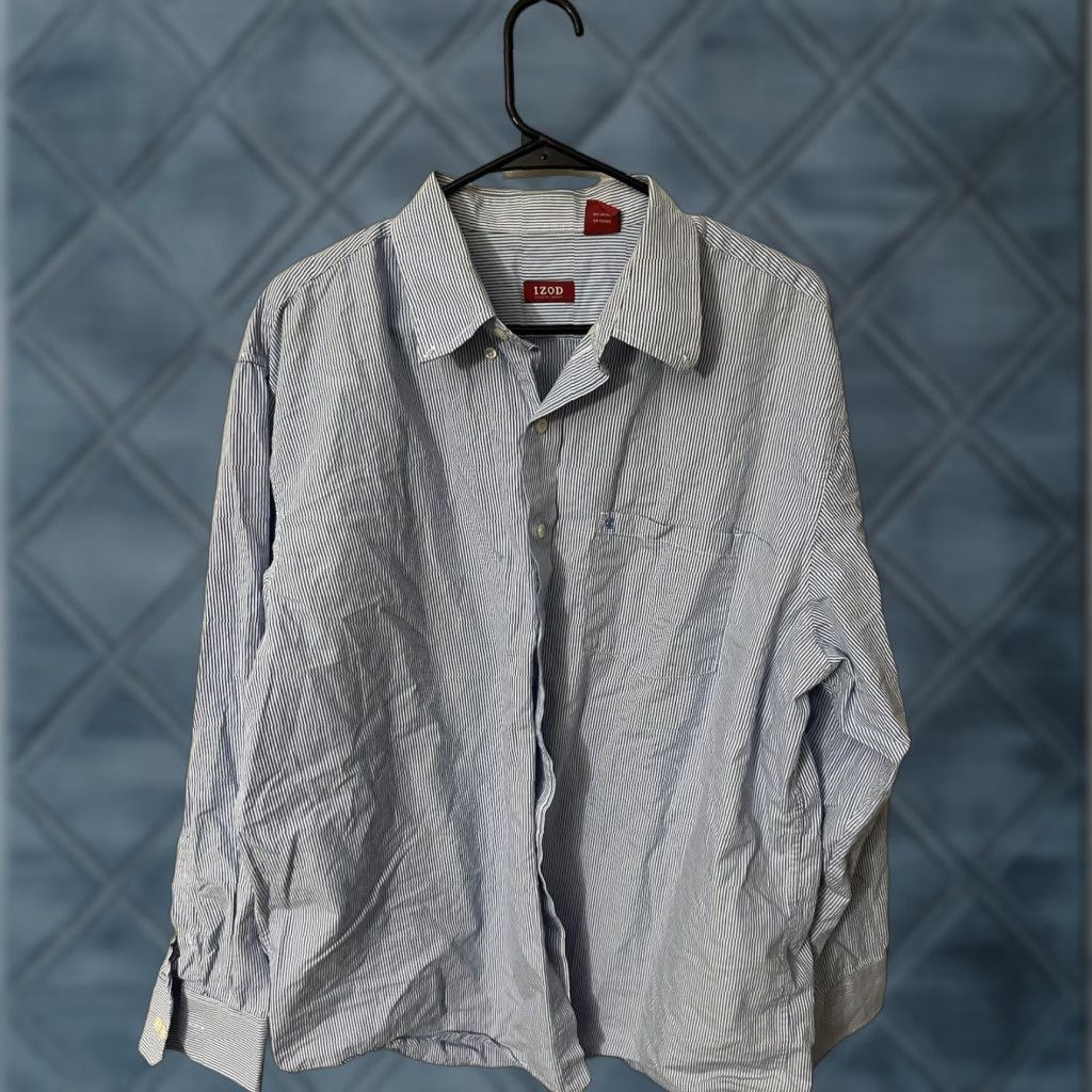 Izod IZOD Shirt Mens Long Sleeve Blue Striped Button Down XL Washed Size US XL / EU 56 / 4 - 1 Thumbnail