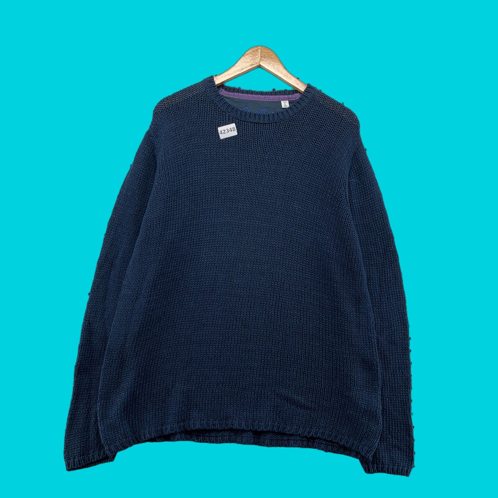 Robert Graham Robert Graham Mens Sweater Navy Blue Large Crew Neck Knit Pullover 90s Style Patternless Crew Neck Mens Size US L / EU 52-54 / 3 - 1 Thumbnail