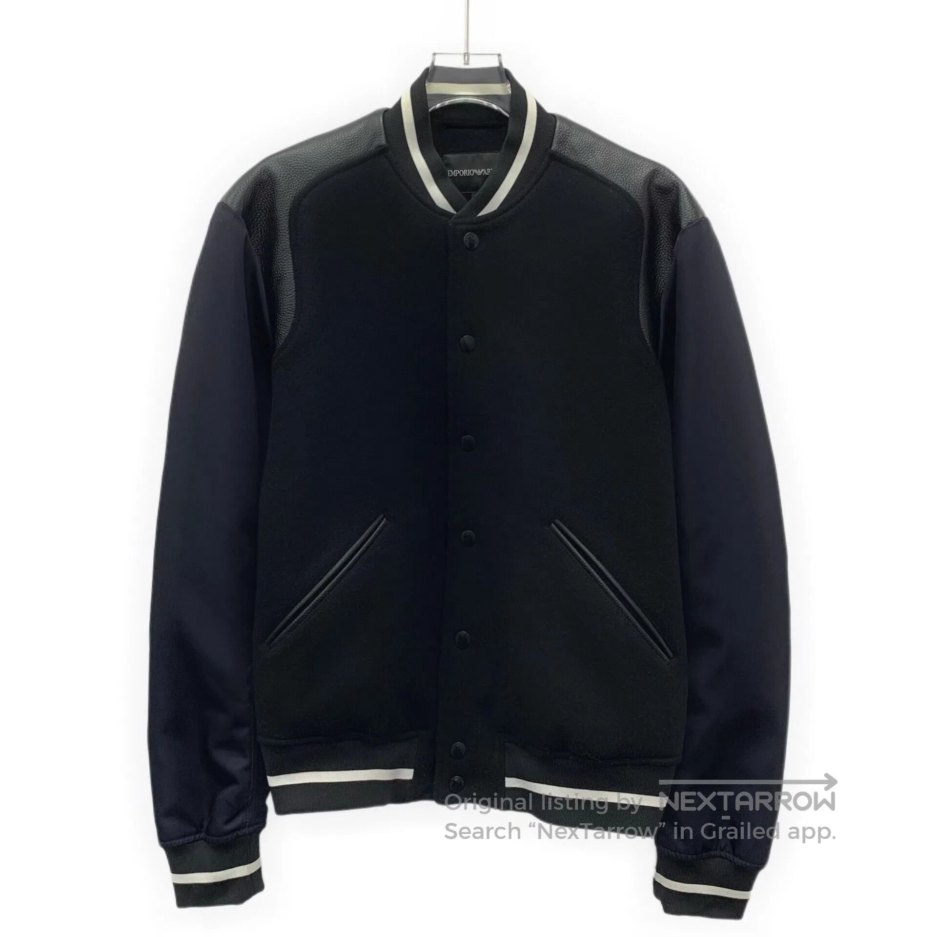 Armani Armani Black leather and wool blend stand collar single-br Size US M / EU 48-50 / 2 - 1 Thumbnail