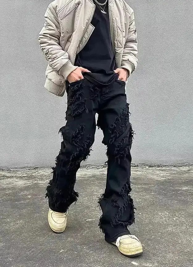 Japanese Brand High street black raw edge ripped jeans Size US 32 / EU 48 - 2 Thumbnail