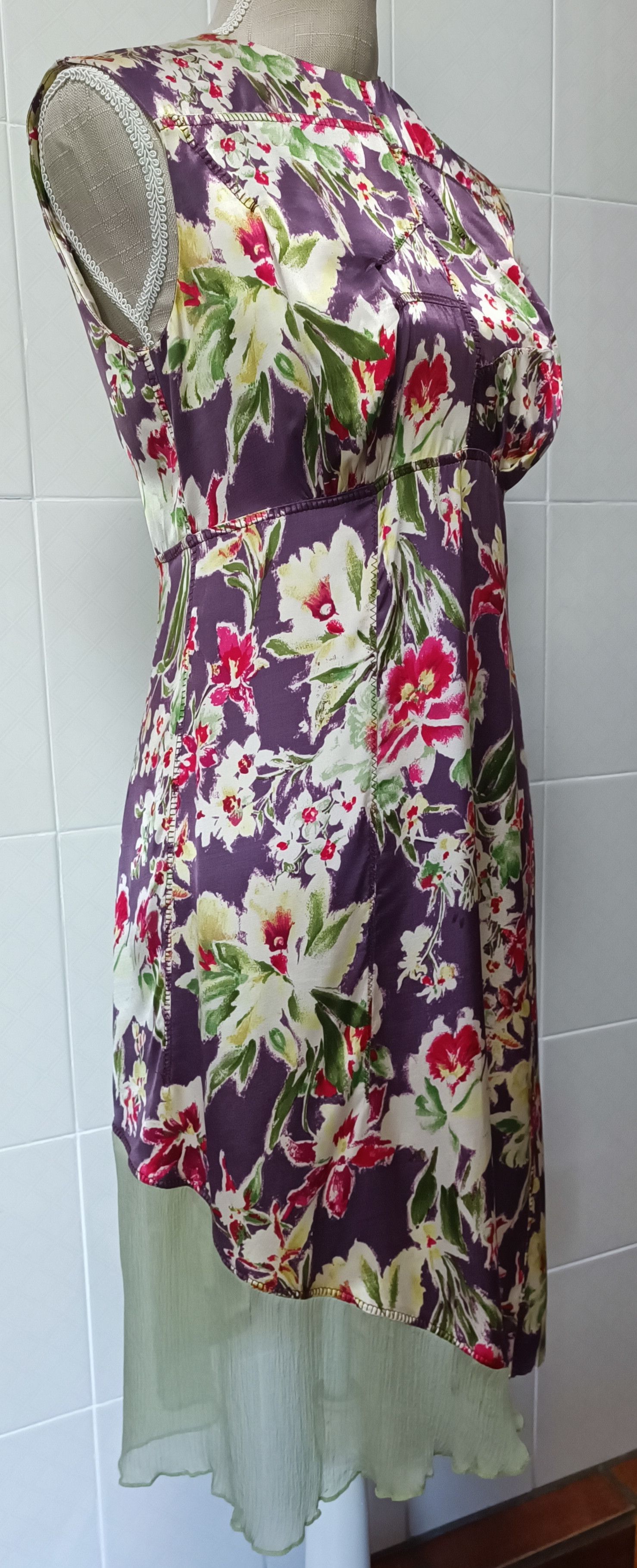 Jean Paul Gaultier 2000's - satin dark purple and floral midi dress Size M / US 6-8 / IT 42-44 - 2 Thumbnail