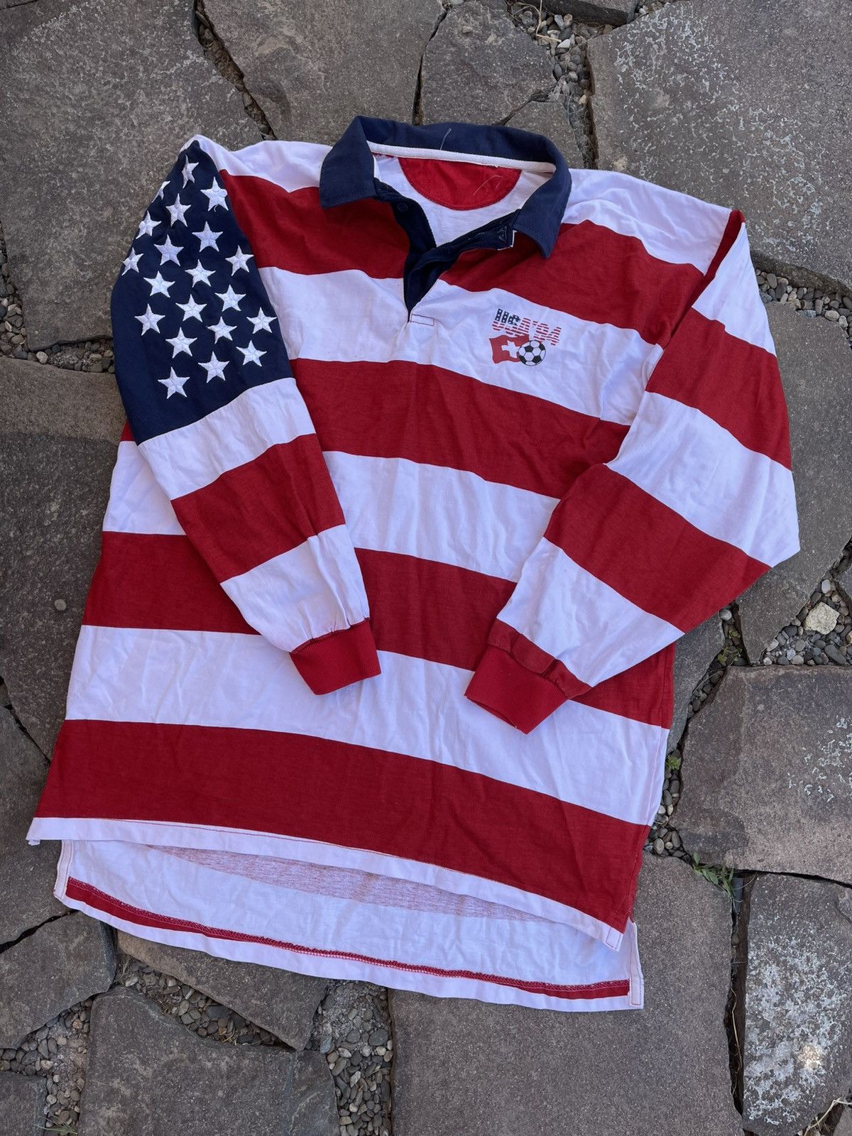 Vintage 1994 USA Fifa World Cup American Flag Long sleeve polo Size US L / EU 52-54 / 3 - 3 Thumbnail