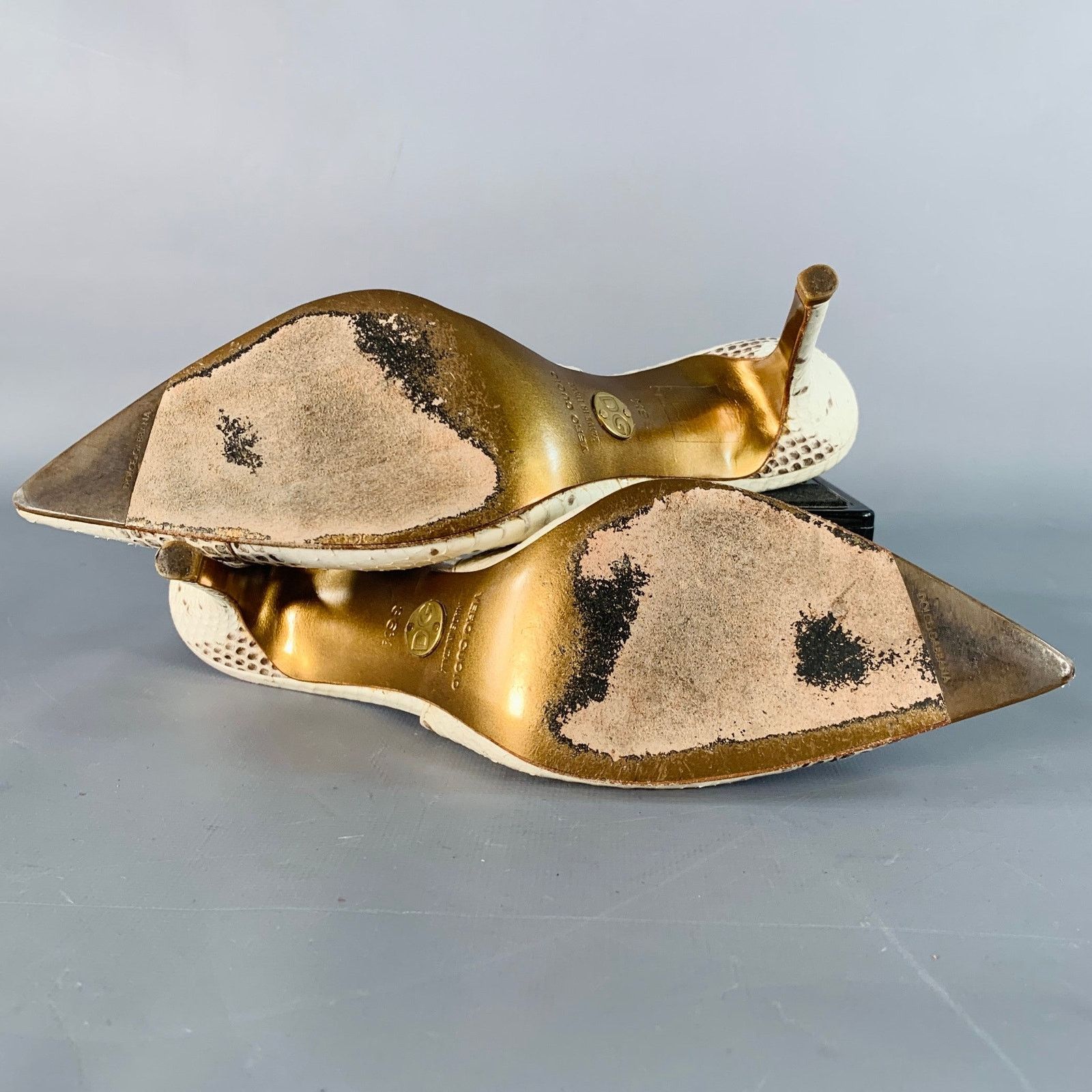 Dolce & Gabbana Size 6.5 Beige Brown Snakeskin Leather Slingback Pumps Size US 6.5 / IT 36.5 - 6 Thumbnail