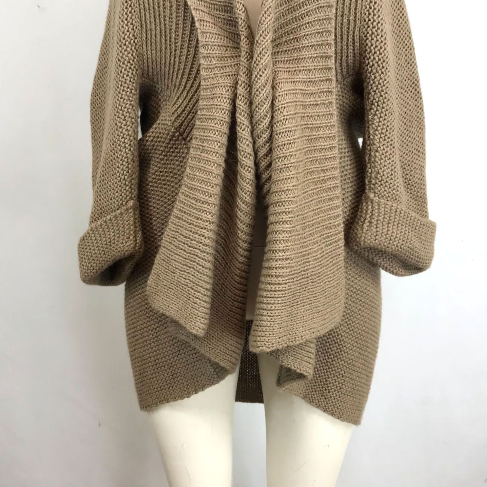 Brochu Walker BROCHU WALKER Cardigan ONE SIZE Brown Tan Alpaca Chunky Drape Front Womens Sweater Size ONE SIZE - 3 Thumbnail
