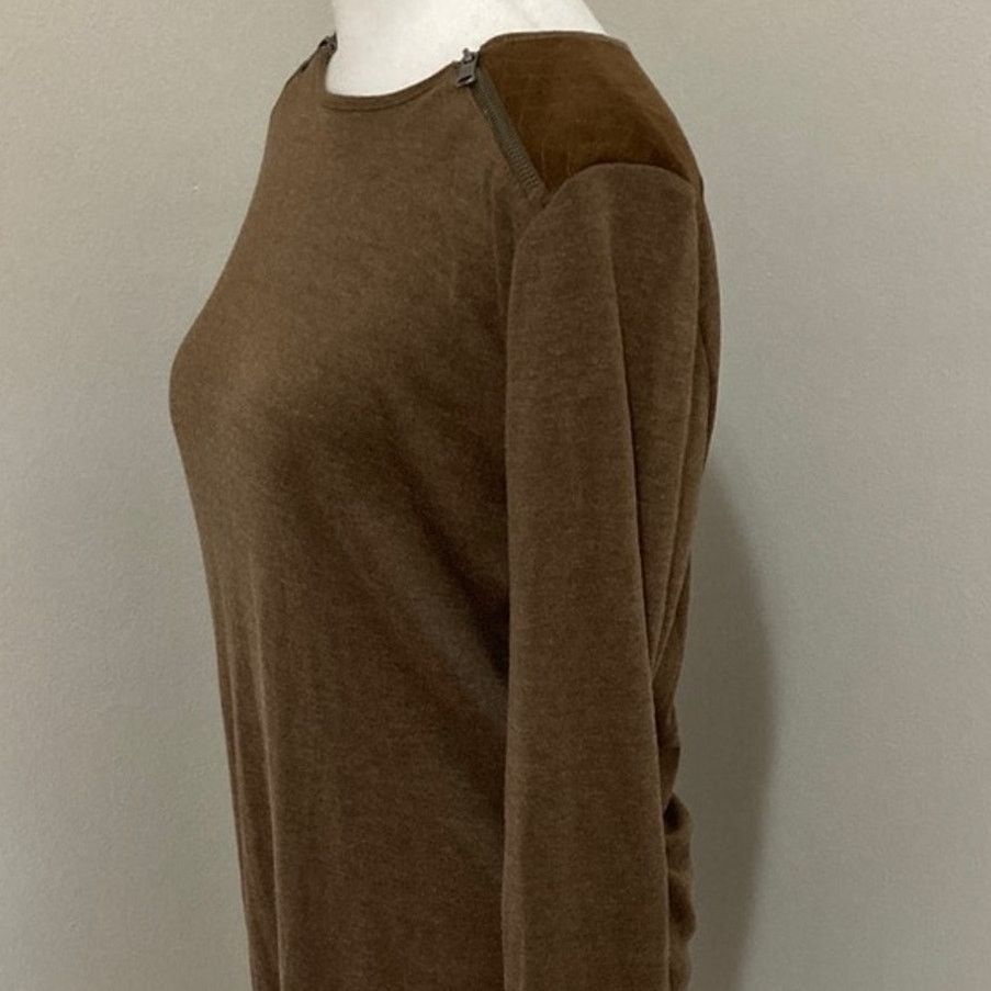 Lauren Ralph Lauren × Ralph Lauren Vtg LRL Mocha Cotton Dress M Quilted Shoulder Zip detail Size M / US 6-8 / IT 42-44 - 3 Thumbnail