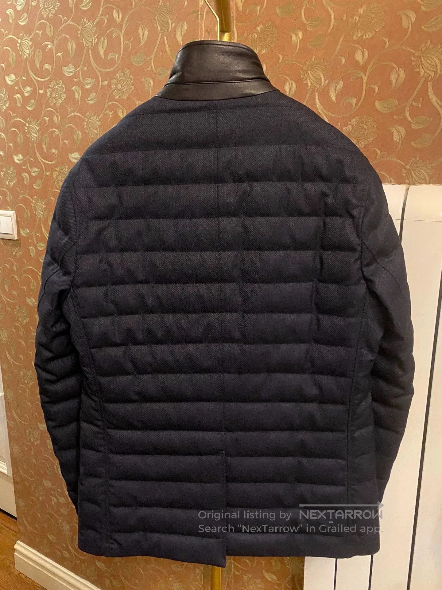 Ermenegildo Zegna Black Quilted Jacket with Leather Collar. Size US M / EU 48-50 / 2 - 3 Thumbnail