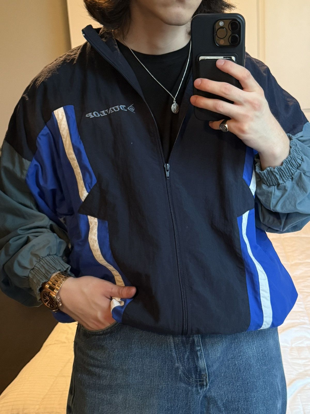 Dunlop 90s Vintage Dunlop Sport Jacket Windbreaker Blue Grey Size M Size US M / EU 48-50 / 2 - 1 Thumbnail