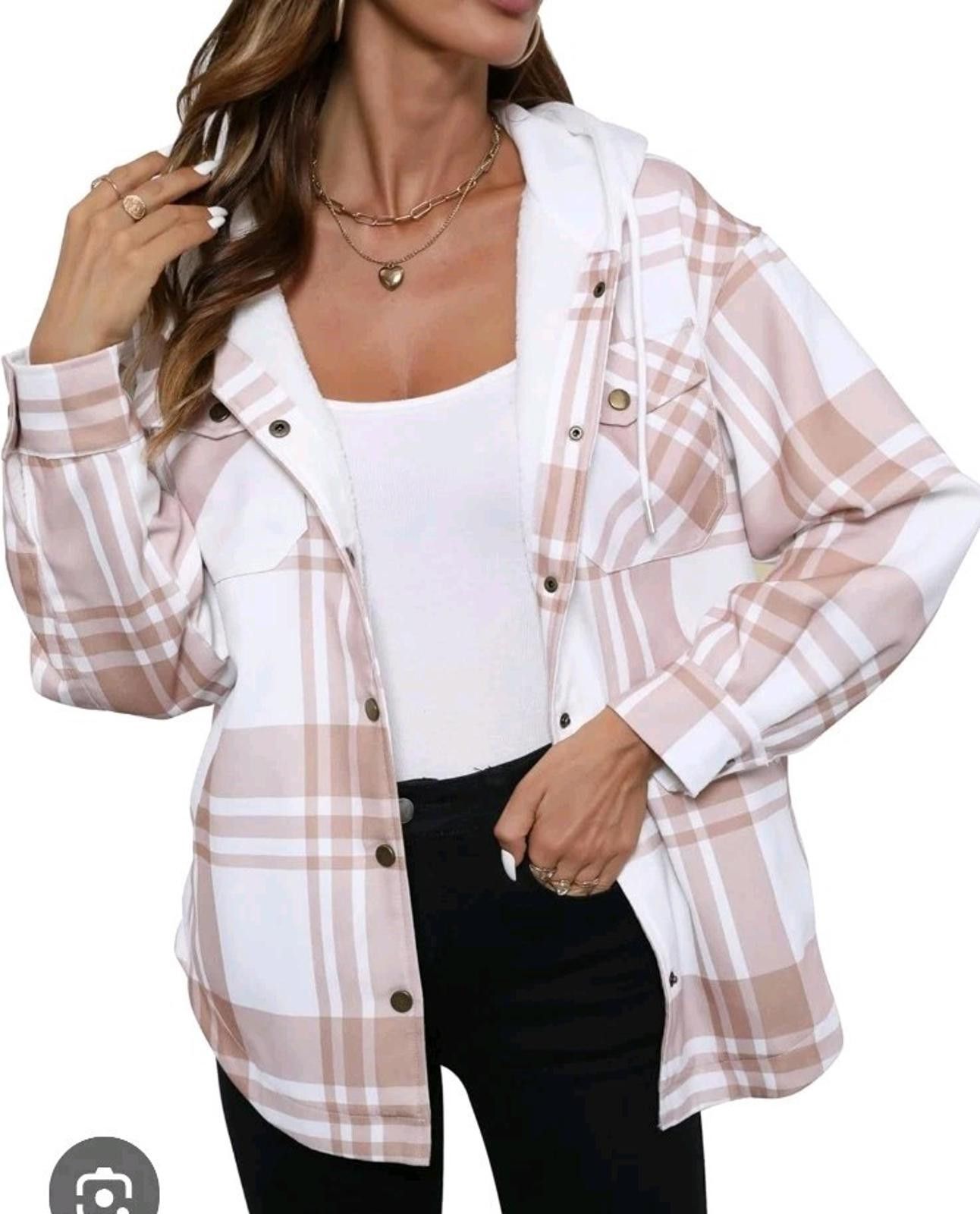 Other MerryFun Women's 2XL Hooded Plaid Shirt Jacket Sherpa NWT Size XXL / US 16-18 / IT 52-54 - 6 Thumbnail
