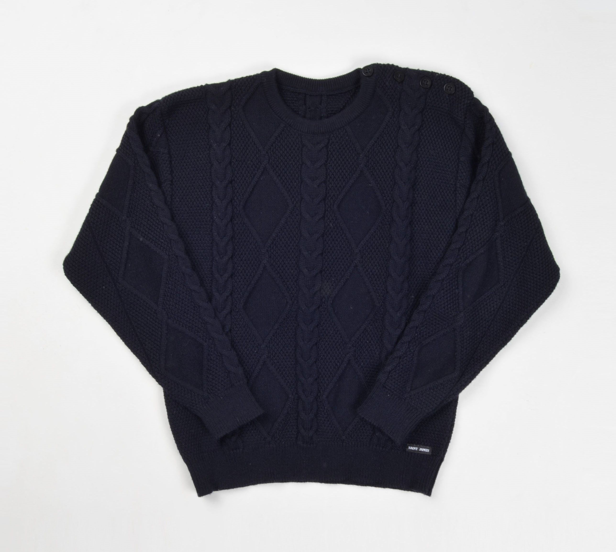 Saint James Vintage Saint James Navy Cable Knit Wool Blend Sweater Size S / US 4 / IT 40 - 4 Thumbnail