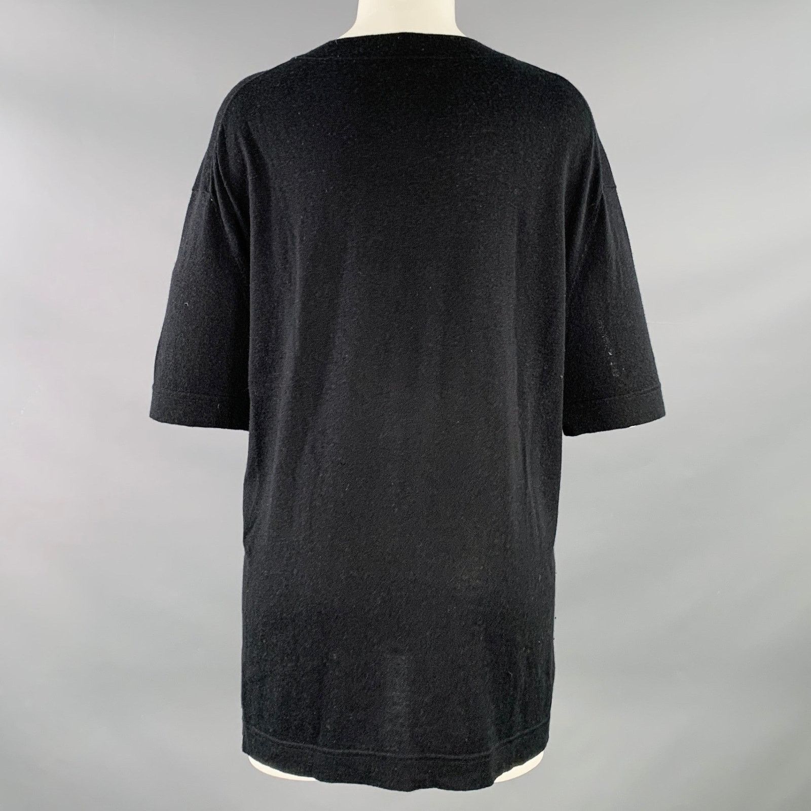 Black Silk Cashmere Jersey Short Sleeve Crew Neck Oversized