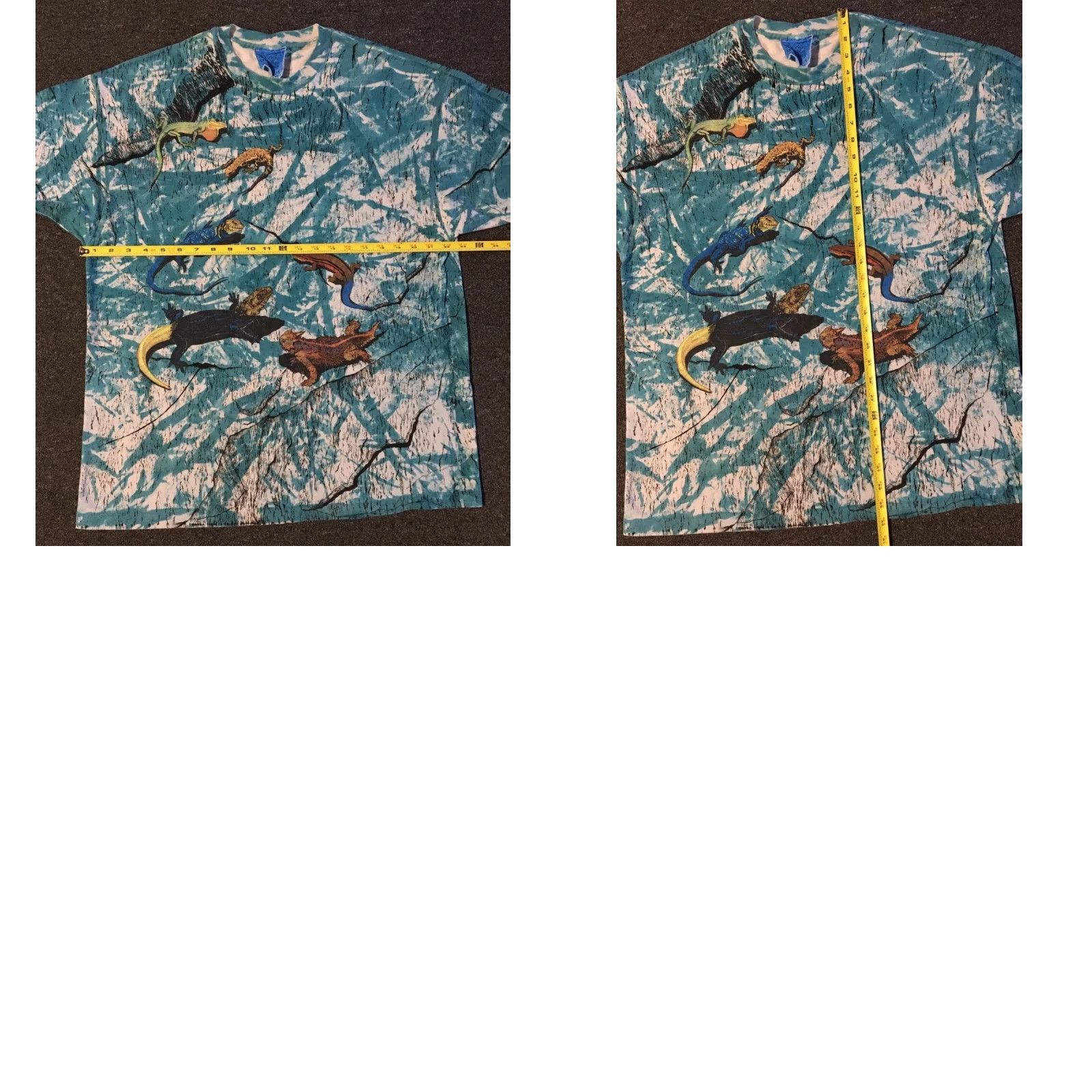 Vintage Vtg 90s Lizards All Over Print Shirt XL Blue Mens T-Shirt Short Sleeve Vintage 90s AOP Grunge Vaporwave Nature Animals Art Surf Hawaii USA 80s Decade Size US XL / EU 56 / 4 - 8 Thumbnail