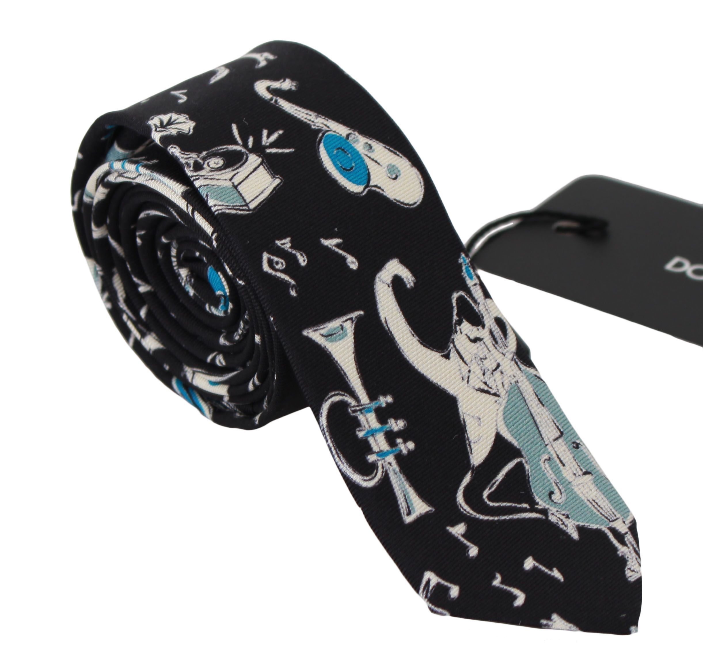 Dolce & Gabbana Elegant Black Music Pattern Silk Neck Men's Tie Size ONE SIZE - 1 Thumbnail