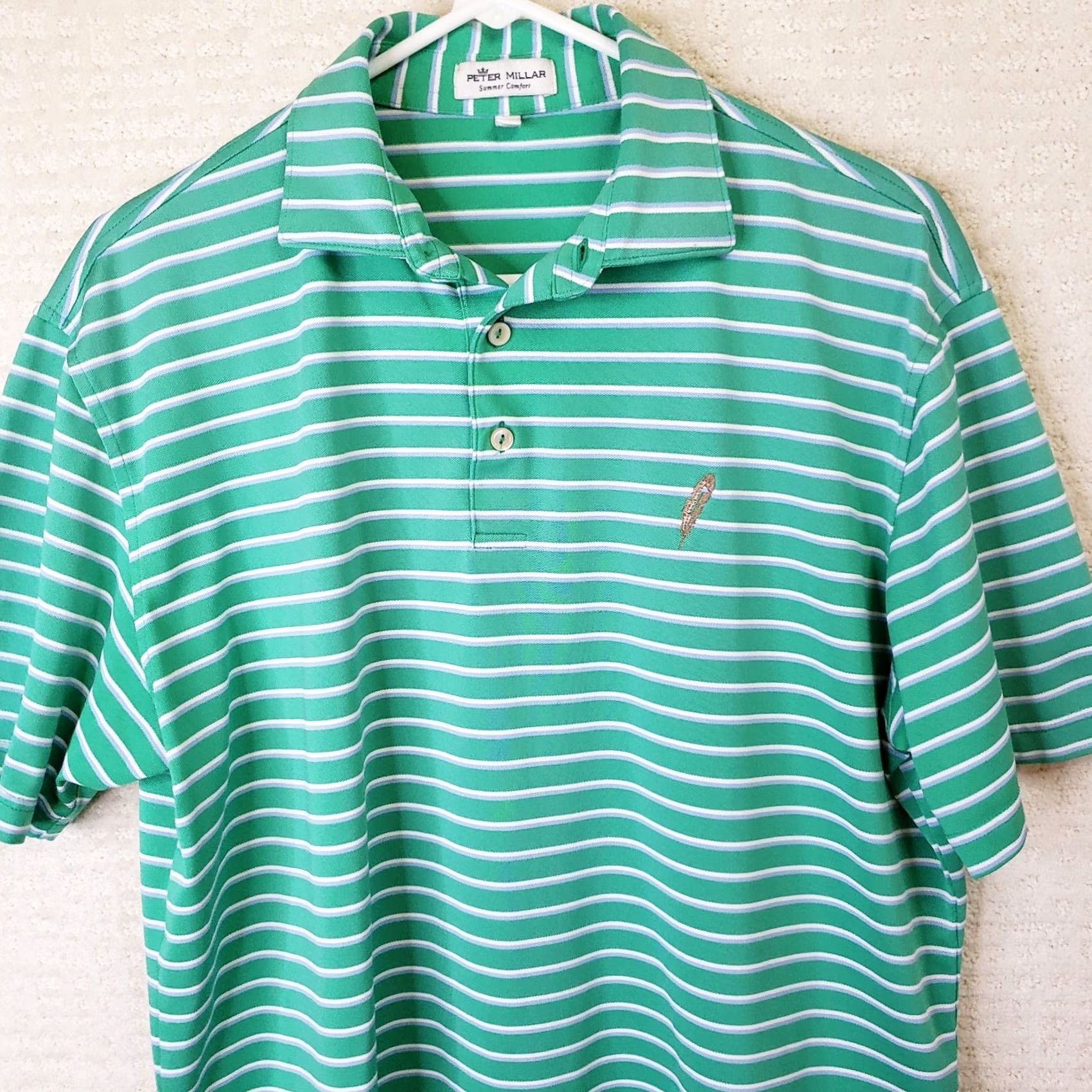Peter Millar Peter Millar Summer Comfort Polo Shirt Mens Sz M Green w White Blue Stripes SS Size US M / EU 48-50 / 2 - 2 Thumbnail