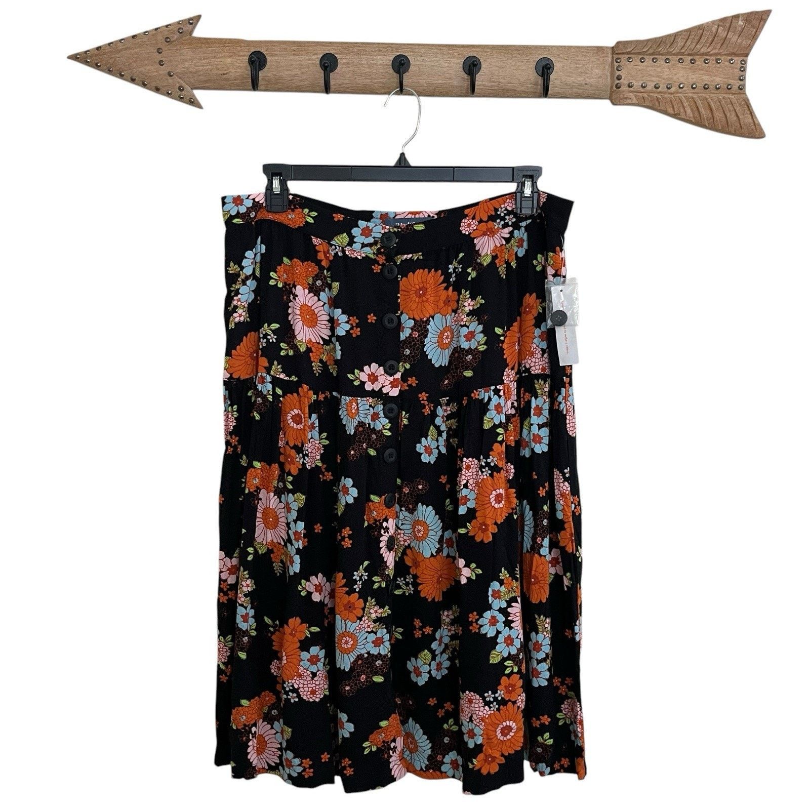 Anthropologie ModCloth | Floral Button Midi Skirt 16W Cottagecore Fairy Size 38" / US 16 / IT 52 - 1 Thumbnail