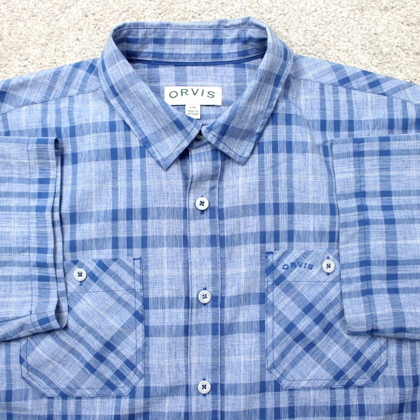 Orvis Orvis Mens Large Blue Tech Shirt Short Sleeve Button-Up Pocketed N/A Size US L / EU 52-54 / 3 - 2 Thumbnail