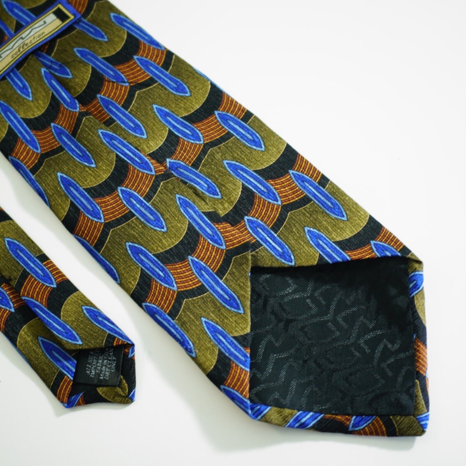 Vintage MW Collection Green Brown Blue Abstract Geometric Print Wide Size ONE SIZE - 5 Thumbnail