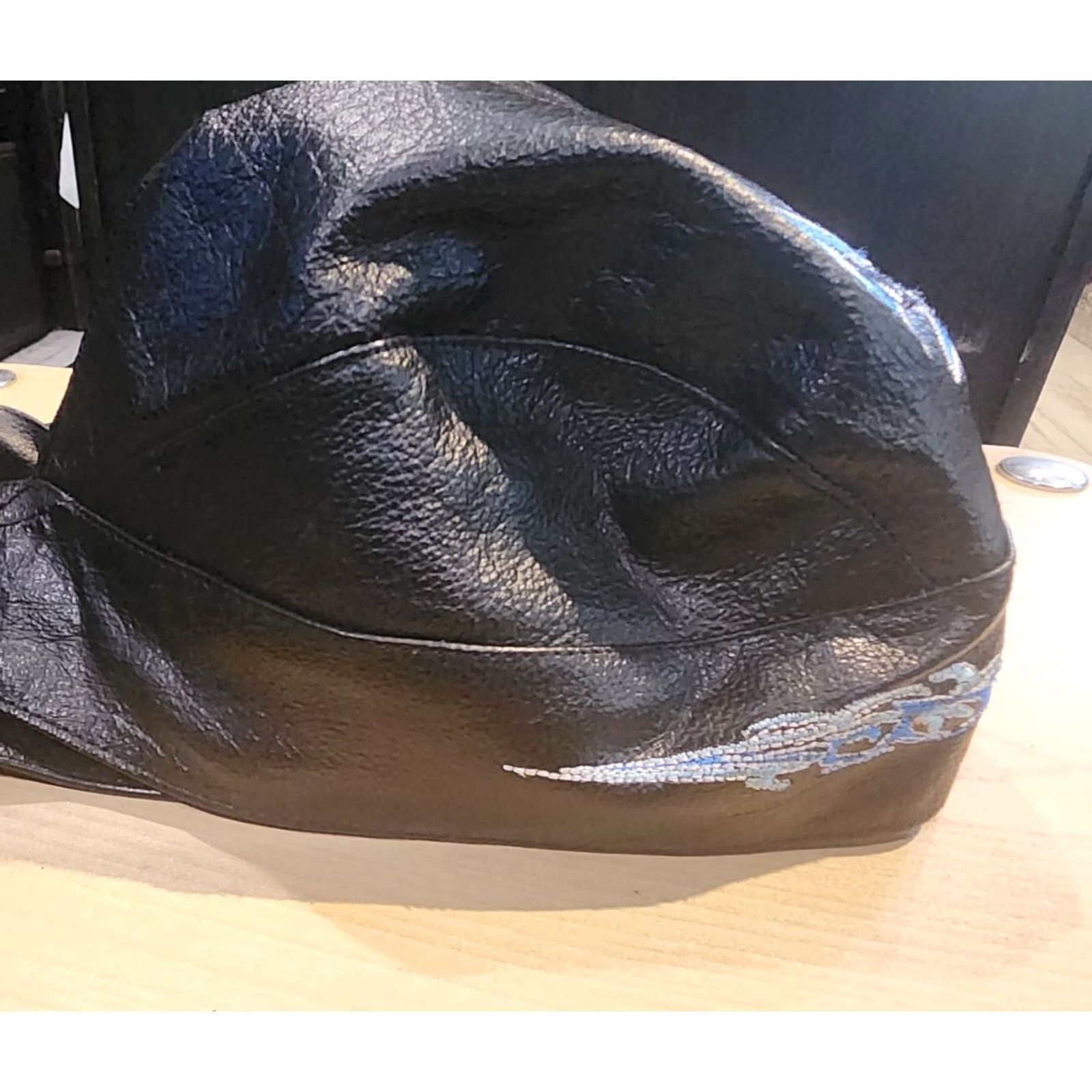 Vintage Chopper Wear Leather Skull Cap Men Black Embroidered Skull Hat One Size Men’s Skull Cap Black Leather Size ONE SIZE - 2 Thumbnail