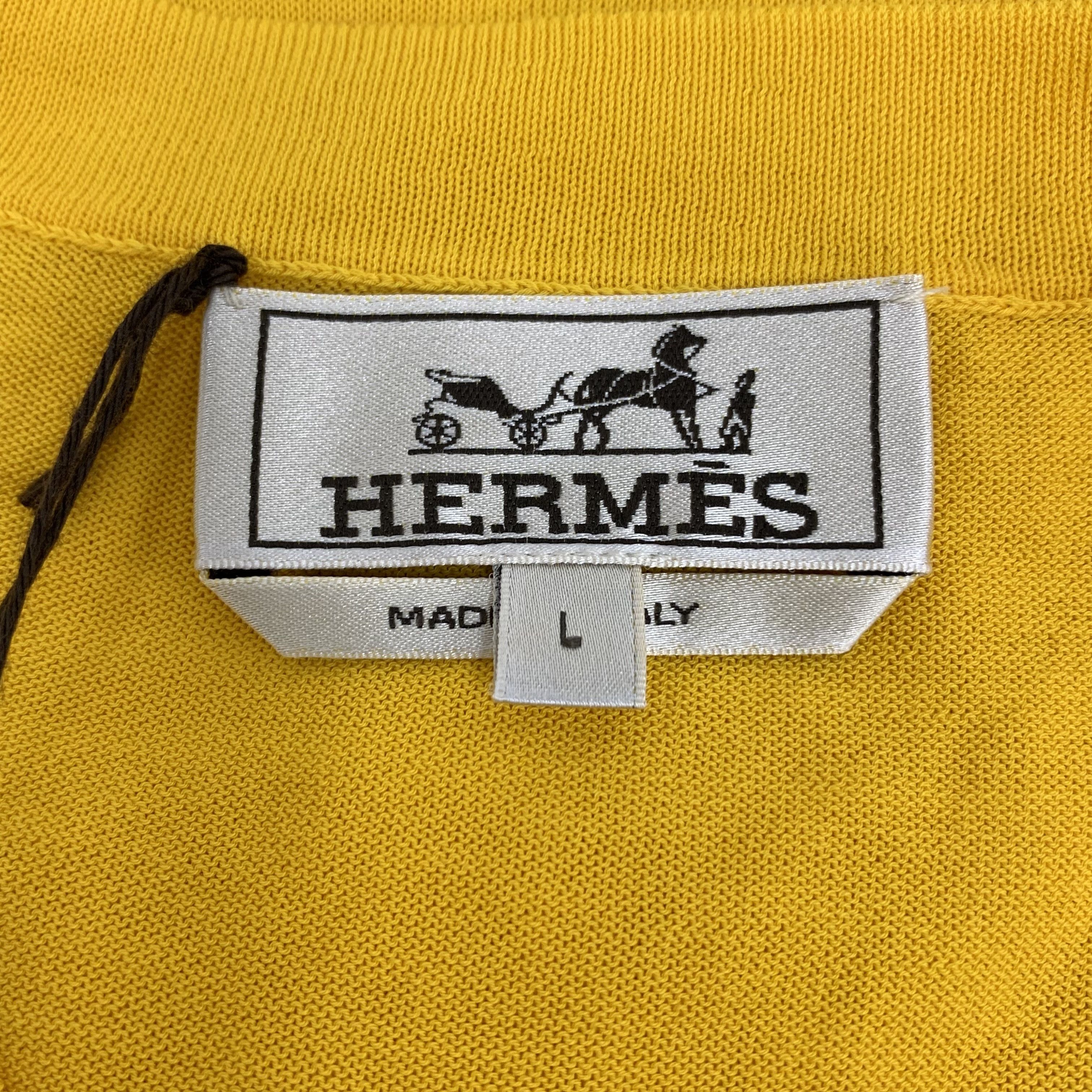 Hermes Hermes Yellow Cotton Short Sleeve Knit Shirt (Size L) Size US L / EU 52-54 / 3 - 2 Thumbnail
