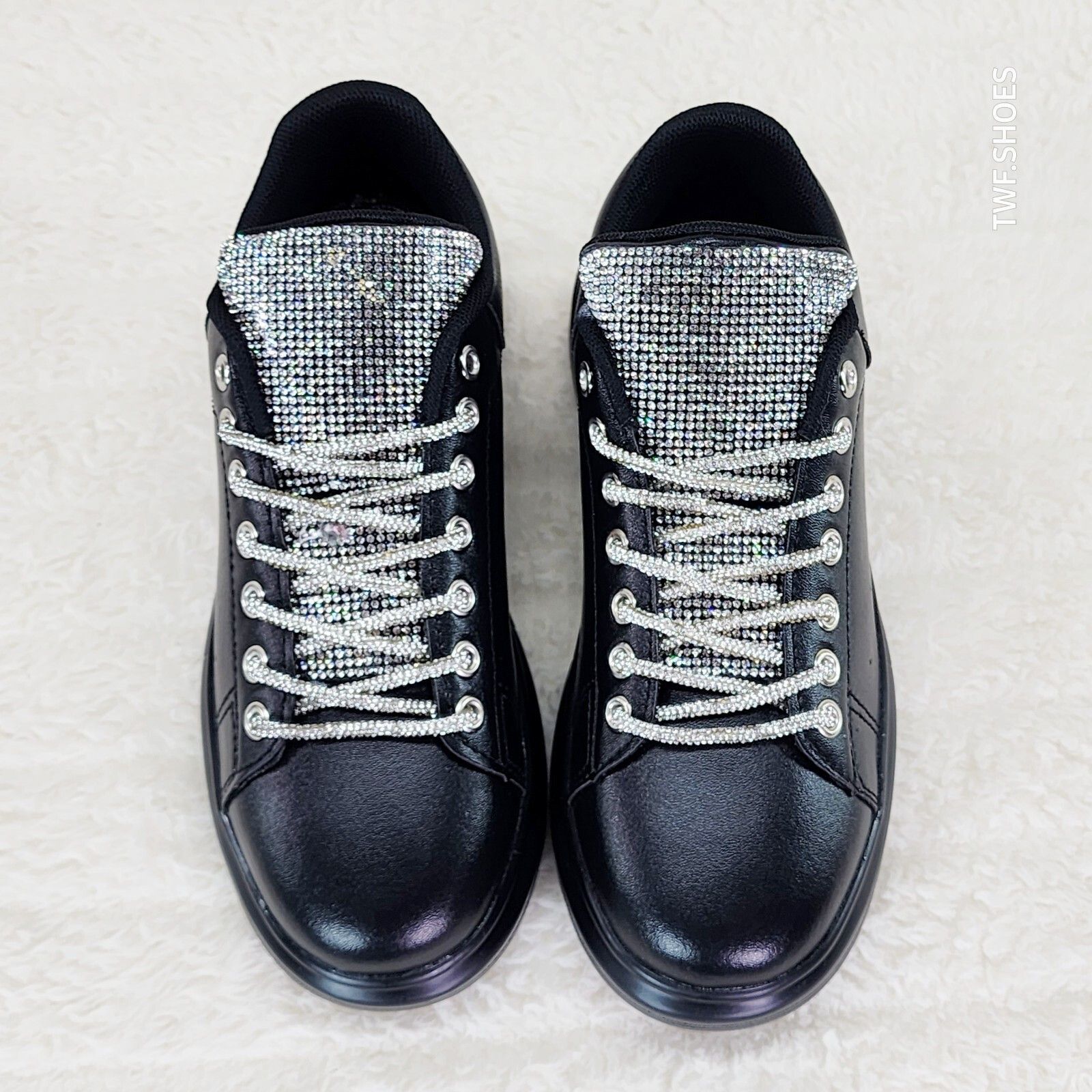 Other Comfy Cush 4 Jet Black Rhinestone Fashion Sneakers Tennis Sh Size US 7 / IT 37 - 1 Thumbnail