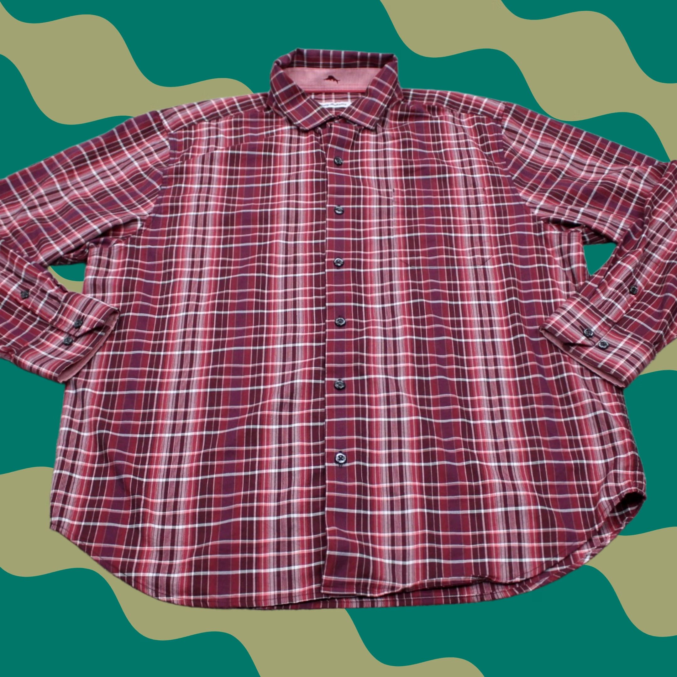 Tommy Bahama Tommy Bahama Shirt Mens Large Red Cotton/Silk Blend Button-Down L/S Plaid Casual Beach Hawaiian Size US L / EU 52-54 / 3 - 1 Thumbnail