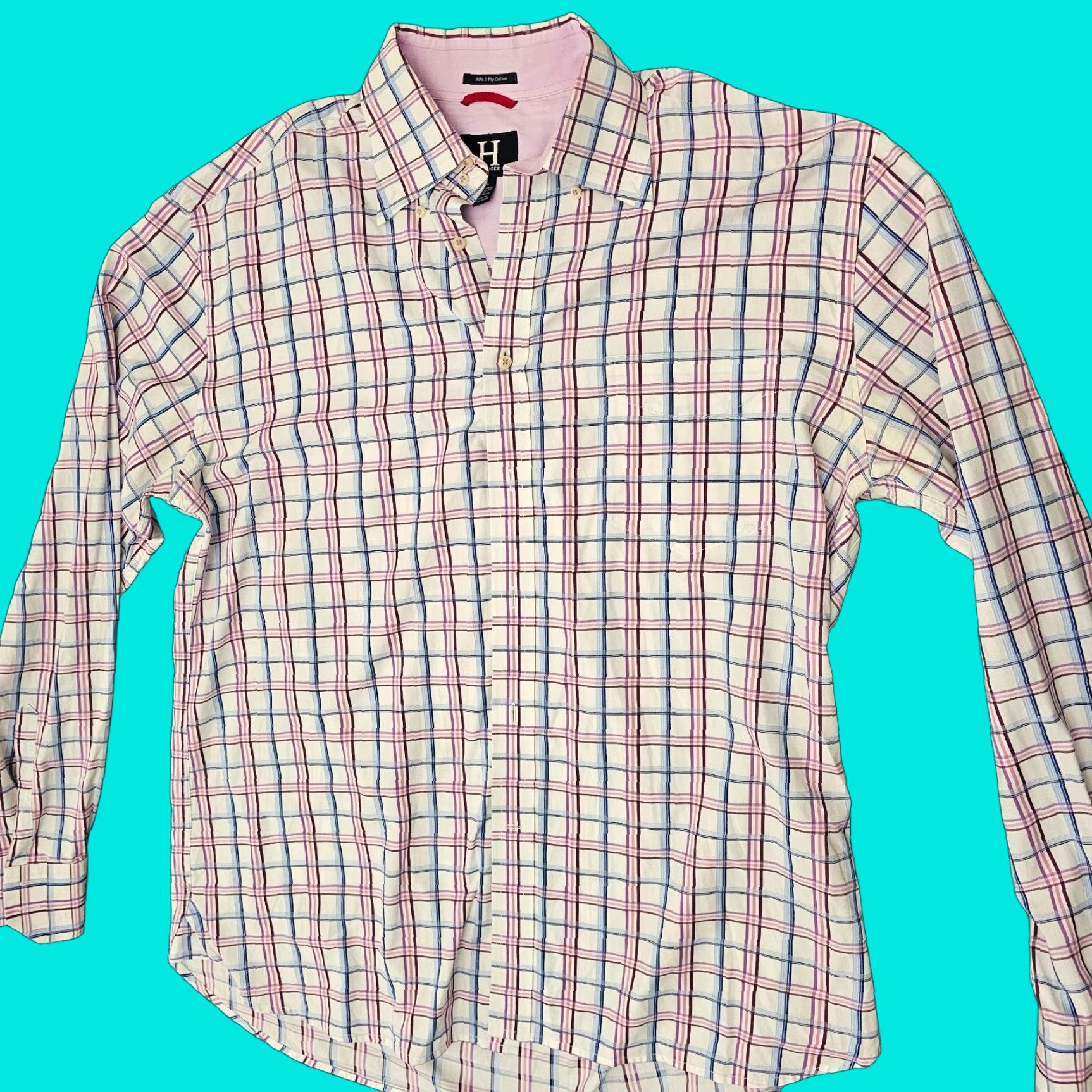 Tommy Hilfiger VINTAGE Tommy Hilfiger Shirt Button-Down Plaid Long Sleeve Men's XL White 2 Ply Cotton Logo Size US XL / EU 56 / 4 - 1 Thumbnail
