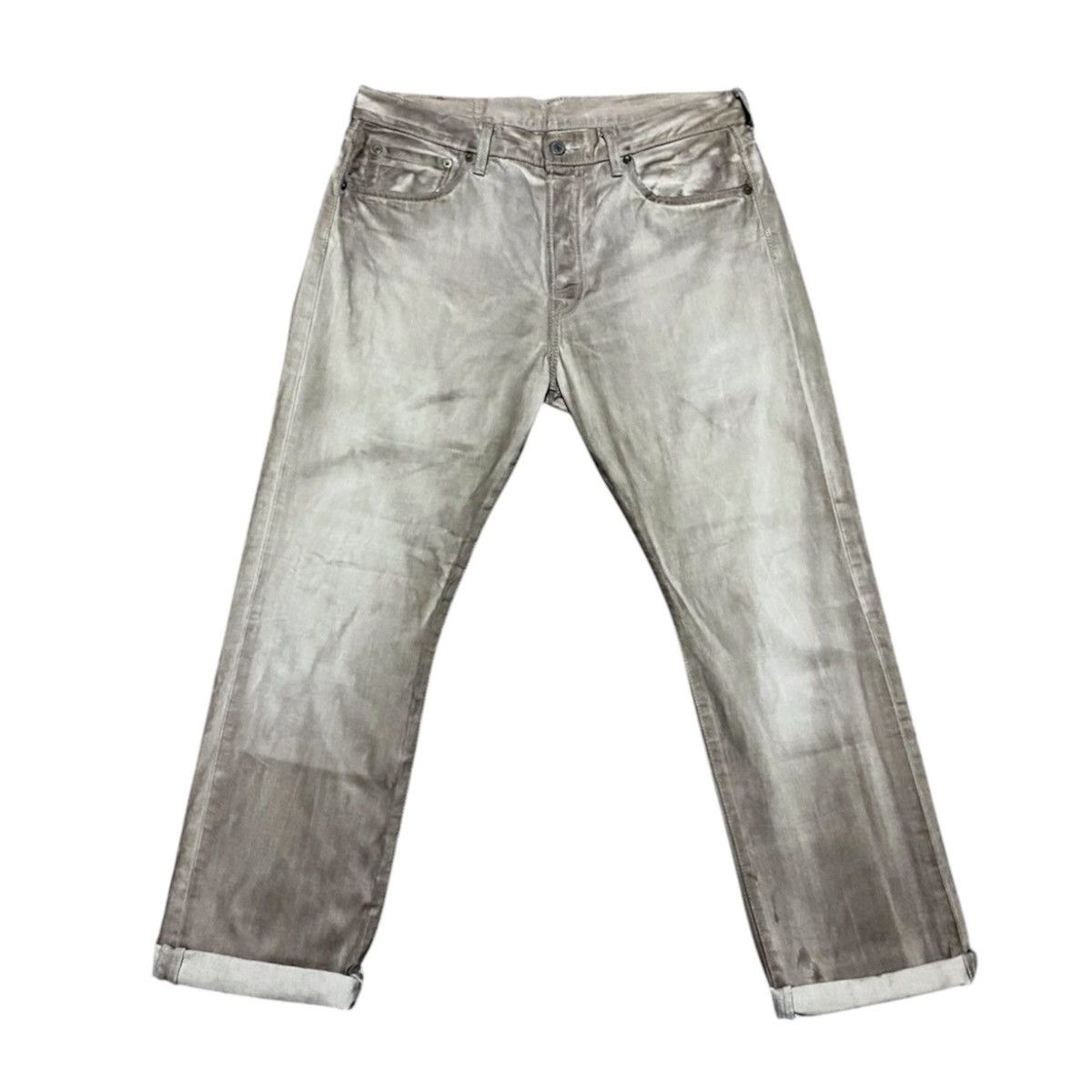 Levi's Vintage Clothing Levi's 501 "Frost Finish” Dyed Painted Beige Jeans Denim Size US 33 - 3 Thumbnail