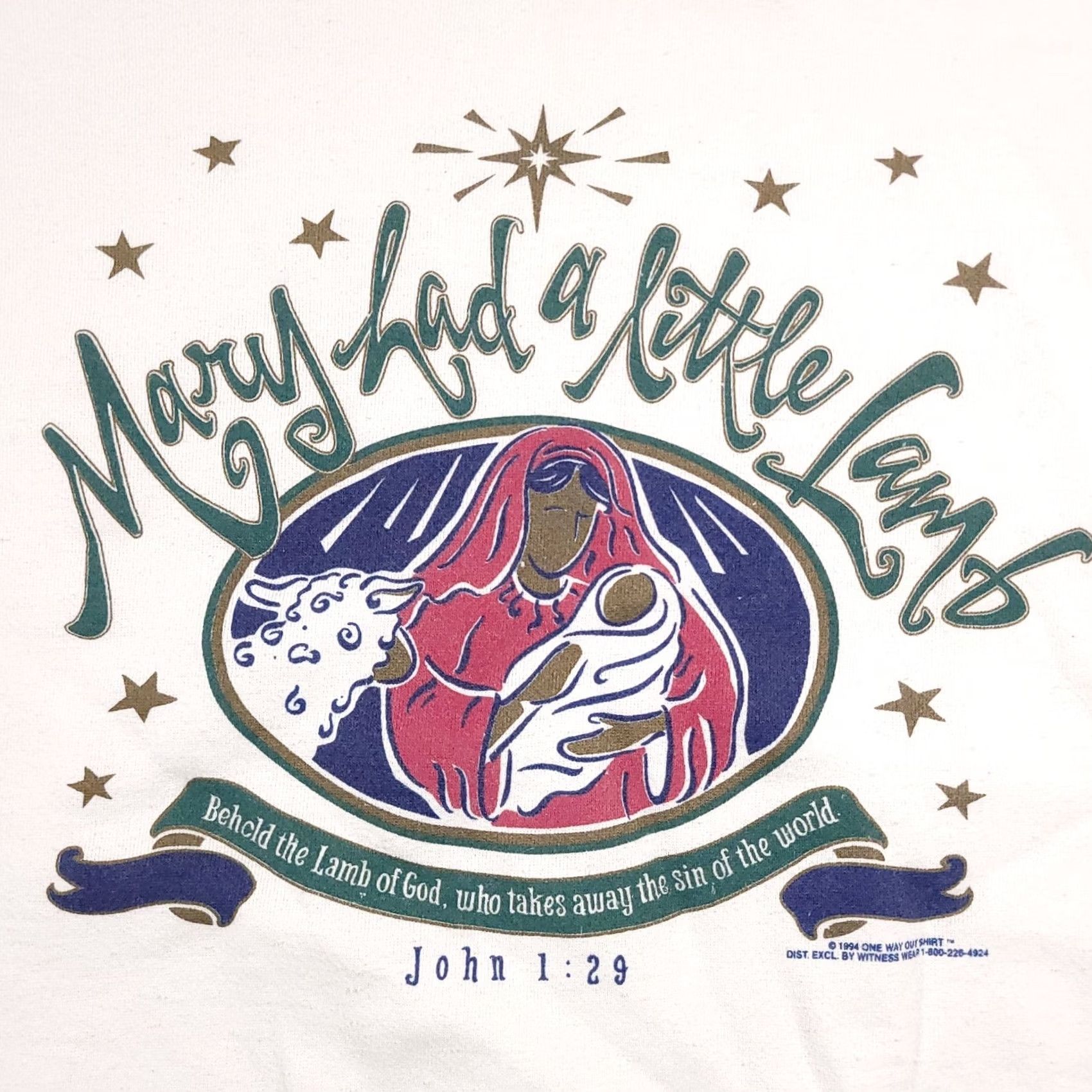 Delta VINTAGE 90s Mary Had a Little Lamb Sweatshirt Unisex Adults Large Crew Neck Religion Graphic Print White Cotton Polyester Fleece Pullover USA 90s Size US L / EU 52-54 / 3 - 4 Thumbnail