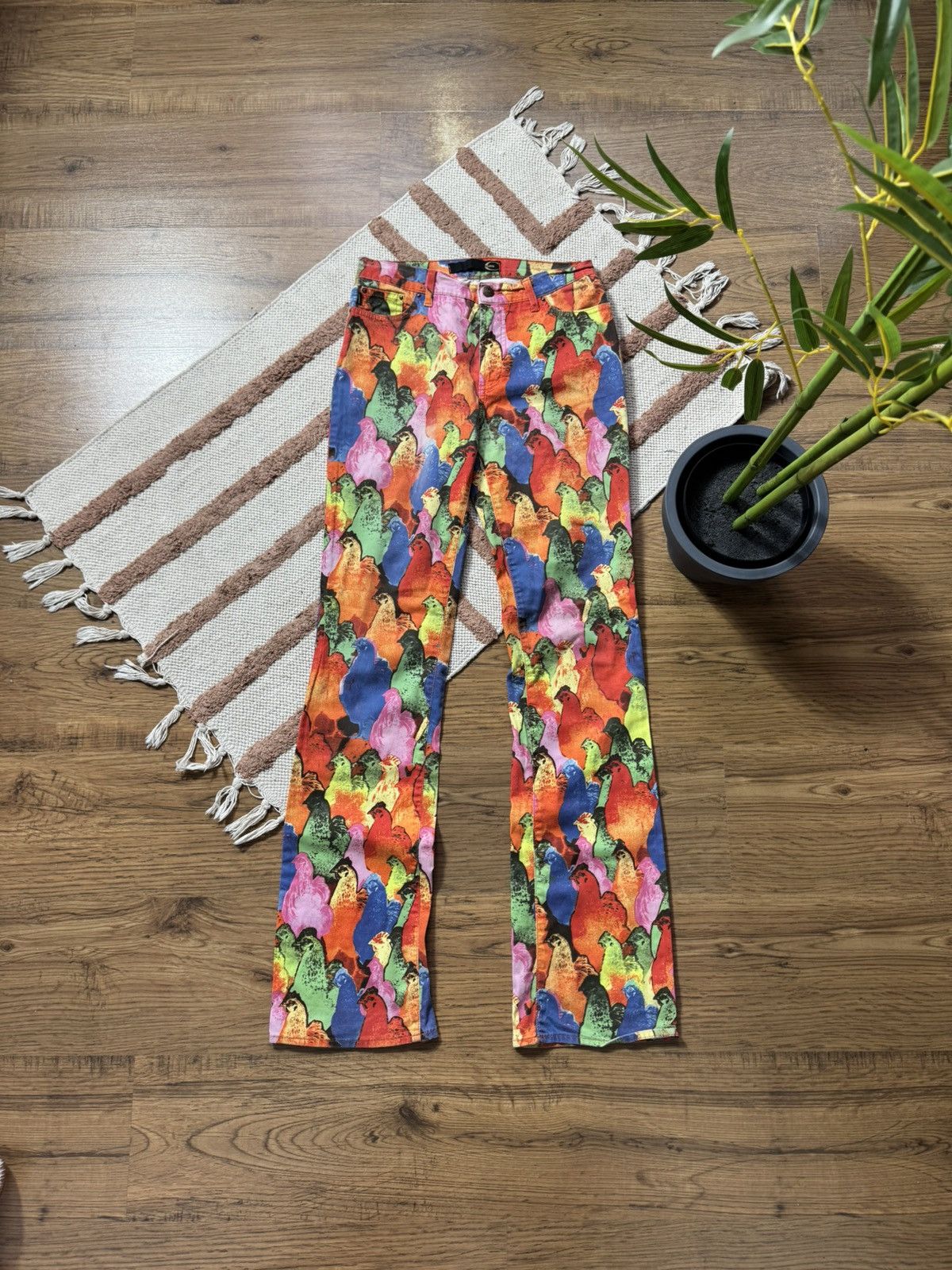 VINTAGE ROBERTO CAVALLI COLORFUL ROOSTERS DEMIN PANTS