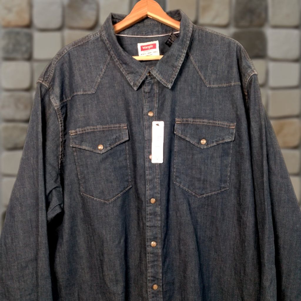 Wrangler VINTAGE Wrangler Western Shirt 3XL Slim Untuck Fit Blue Denim Stretch NEW Rodeo Mens Size US XXL / EU 58 / 5 - 1 Thumbnail