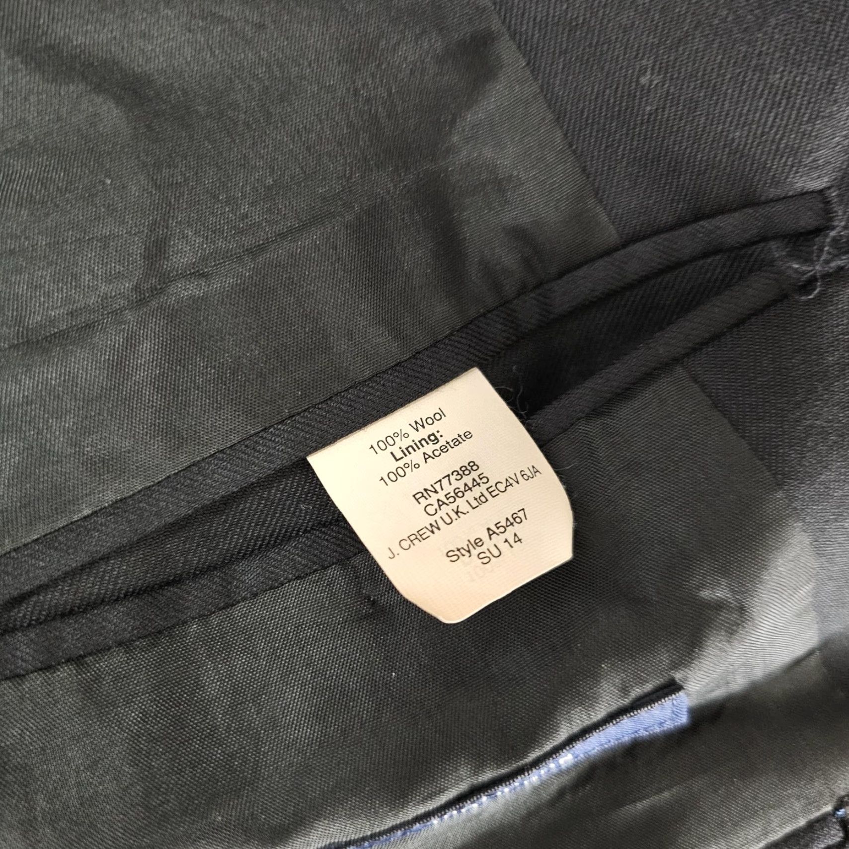 J.Crew J.Crew Thompson Suit Jacket Mens 44L Black Wool Two-Button Notch Lapel Blazer Size 44R - 5 Thumbnail